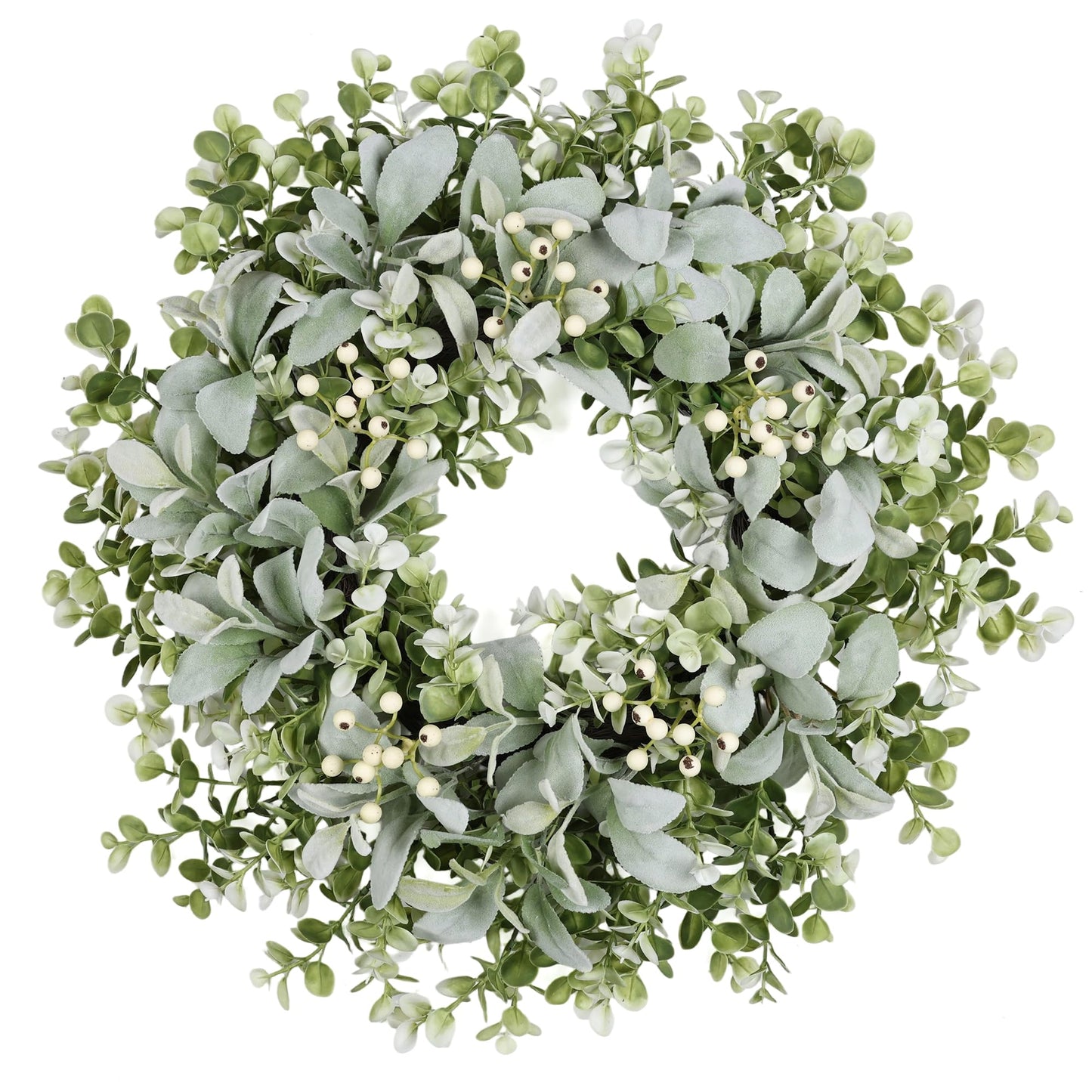 26 Inch Large Lambs Ear Wreaths for Front Door Spring Summer Lambs Leaves with White Berries, Artificial Greenery for Farmhouse Porch Wall Living Room Home Wedding Decor for All Seasons Wreaths