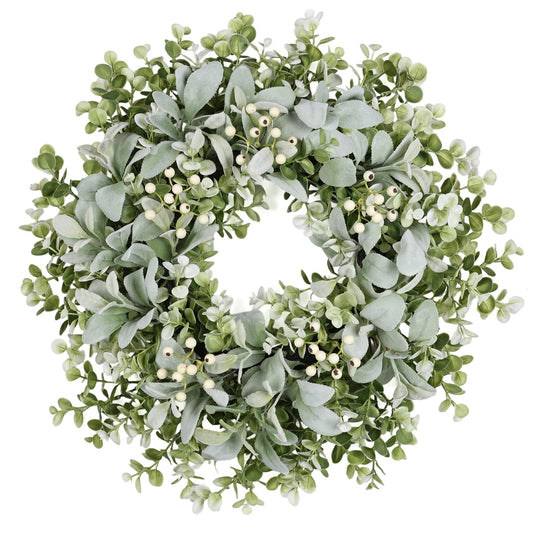 26 Inch Large Lambs Ear Wreaths for Front Door Spring Summer Lambs Leaves with White Berries, Artificial Greenery for Farmhouse Porch Wall Living Room Home Wedding Decor for All Seasons Wreaths