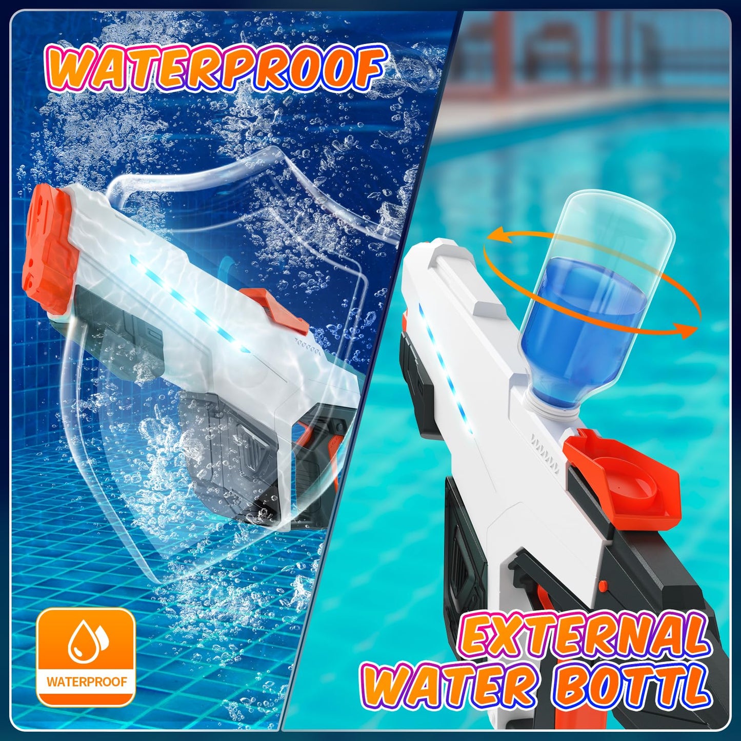 Skirfy Electric Water Gun for Adult Kids, Outdoor Automatic Water Suction Water Squirt Modular Battery, Larger Water Guns Summer Beach Swimming Pool Backyard Lawn Party Games（Grey）