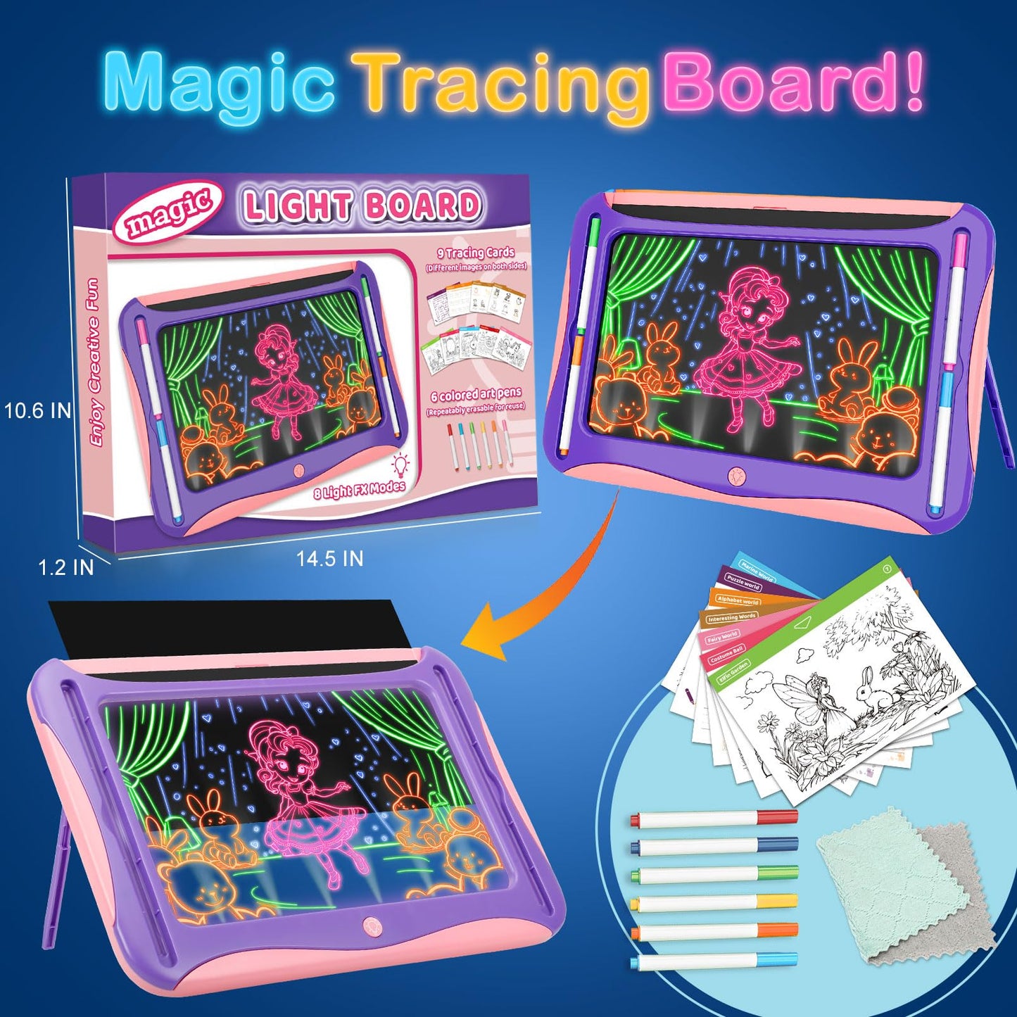 LED Drawing Board for Kids, Light Up Tracing Pad Toy Pink