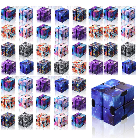 48 Pcs Cube Sensory Toy Handheld Infinite Cube Flipping Hand Cube Desk Gift Portable Blocks for Teen Adult Anxiety Stress Relief Valentine's Day(Starry Sky Style)