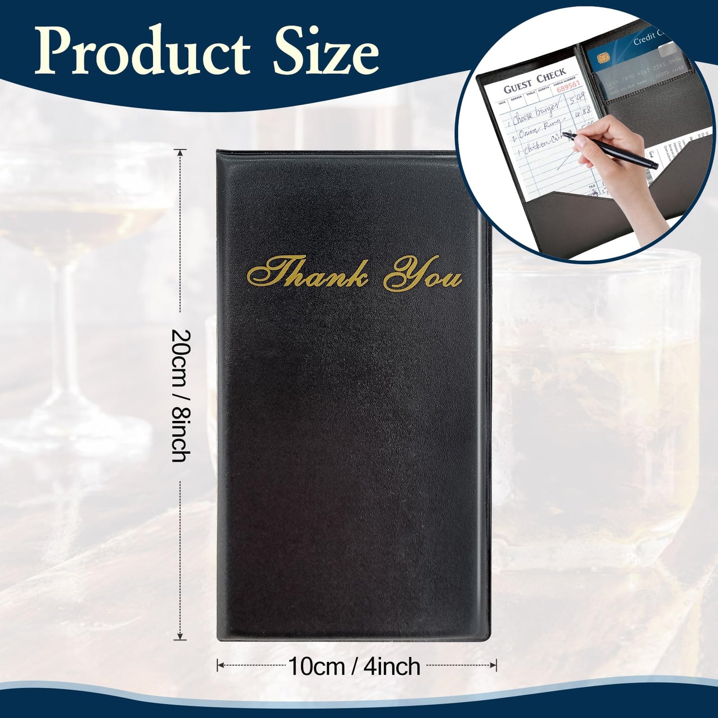 50 Pcs Check Presenters for Restaurants 4 x 8 inch Guest Check Presenters for Restaurant Black Card Bill Holder Receipt Check Holders with Guest Checkbook for Servers Waitress Waiter