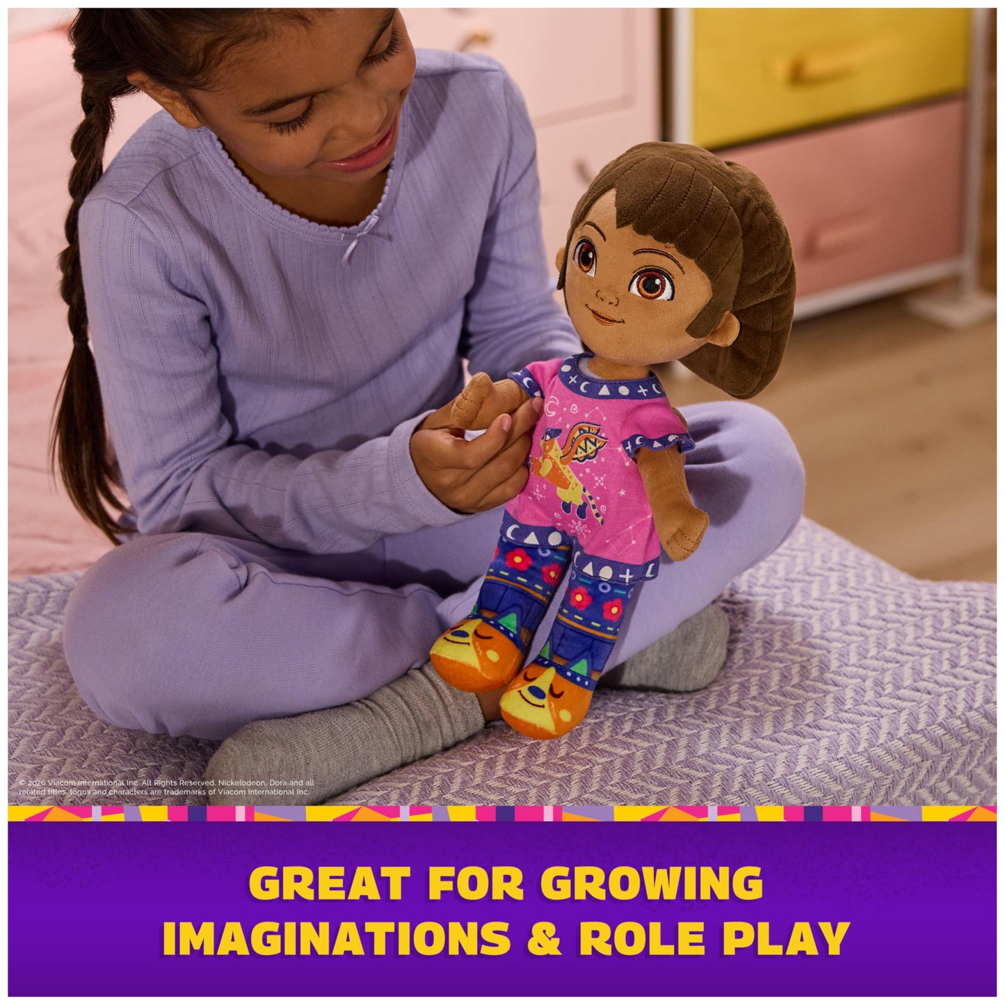 Nickelodeon Dora Official Bedtime Dora Plush Toy, Educational Toys, Glow-in-The-Dark Plush Doll, Sensory Toy for Ages 3 and Up, 13”
