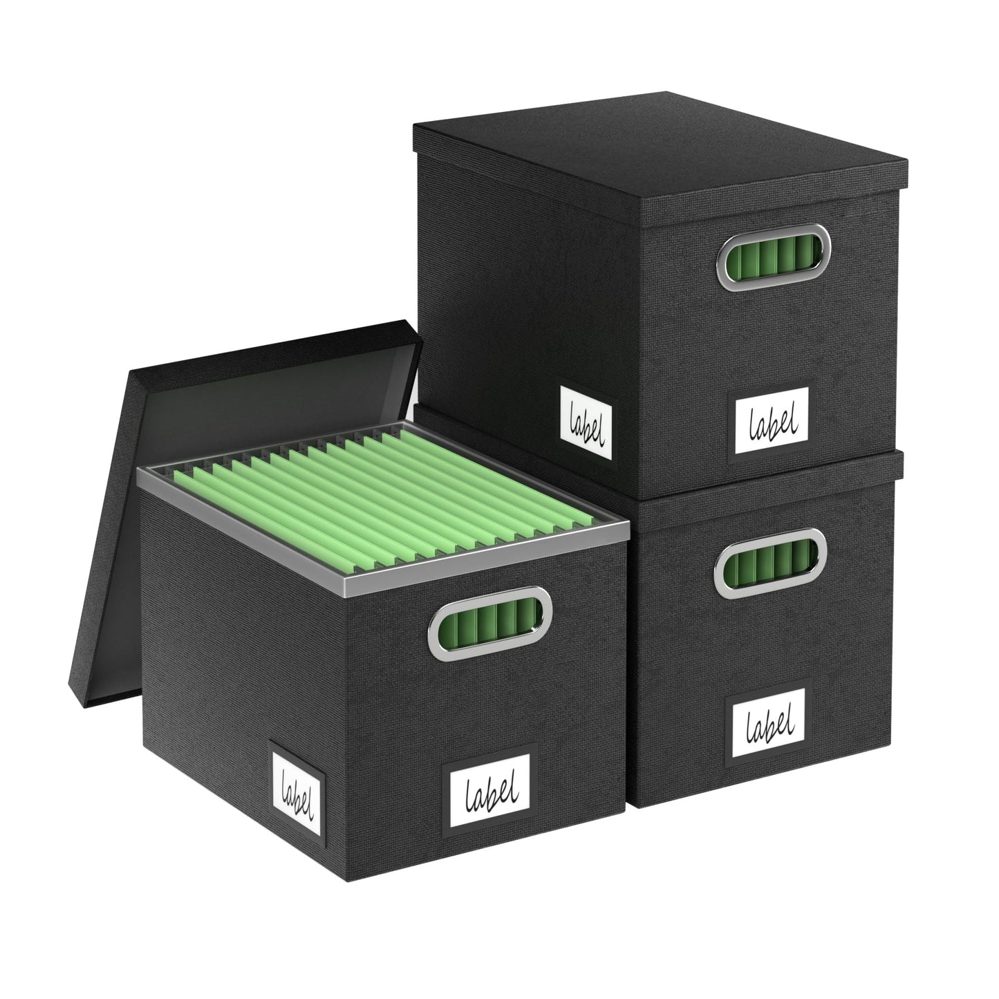 GRSQYS File Organizer Box File Boxes for Hanging Files with Lid Set of 3 Decorative Hanging Folders Letter Size Organizer with One-Piece Plastic Frame Slides (13.2 * 10.1 * 10.1in(3Pack), Black)
