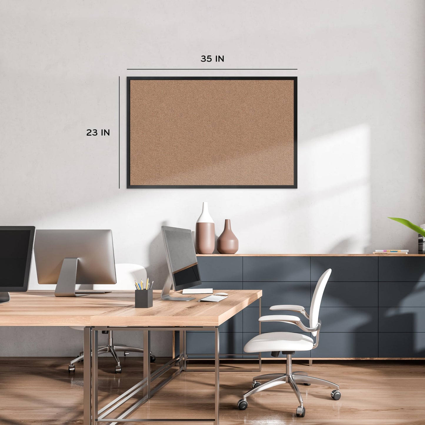 U Brands Cork Bulletin Board, 35"x23", Black Aluminum Frame, Industrial Grade Pinning Surface