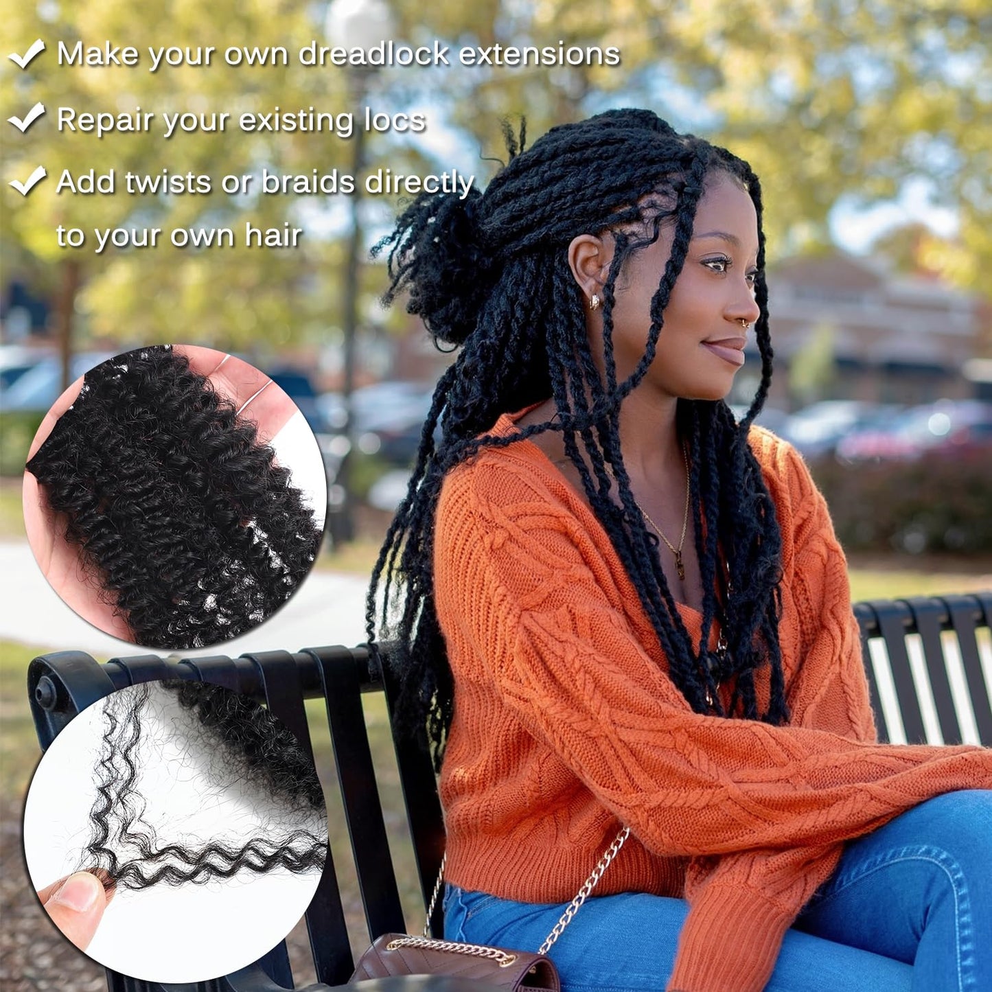 Beauty Youth Afro Kinkys Bulk Human Hair(18 Inch) 35g/Pack, Braiding Hair for Dreadlocks, Loc Repair, Twists, Dreadlock Extensions Black