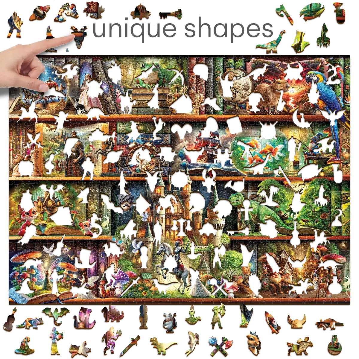 WOODEN.CITY Wooden Puzzles for Adults 1000 Pieces - Stories on Every Shelf – Bookshelves Scene | Made in EU | Gift for Book Lovers | Size 21,25 x 15,5 in