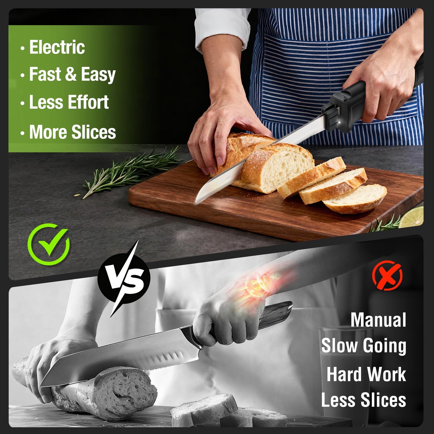 WORKPRO Electric Knife for Meat Slicing, Cordless Electric Carving Knife for Turkey, Fish & Bread, Two Stainless Steel Blades, Ergonomic Handle, Storage Case & Serving Fork Included, Black