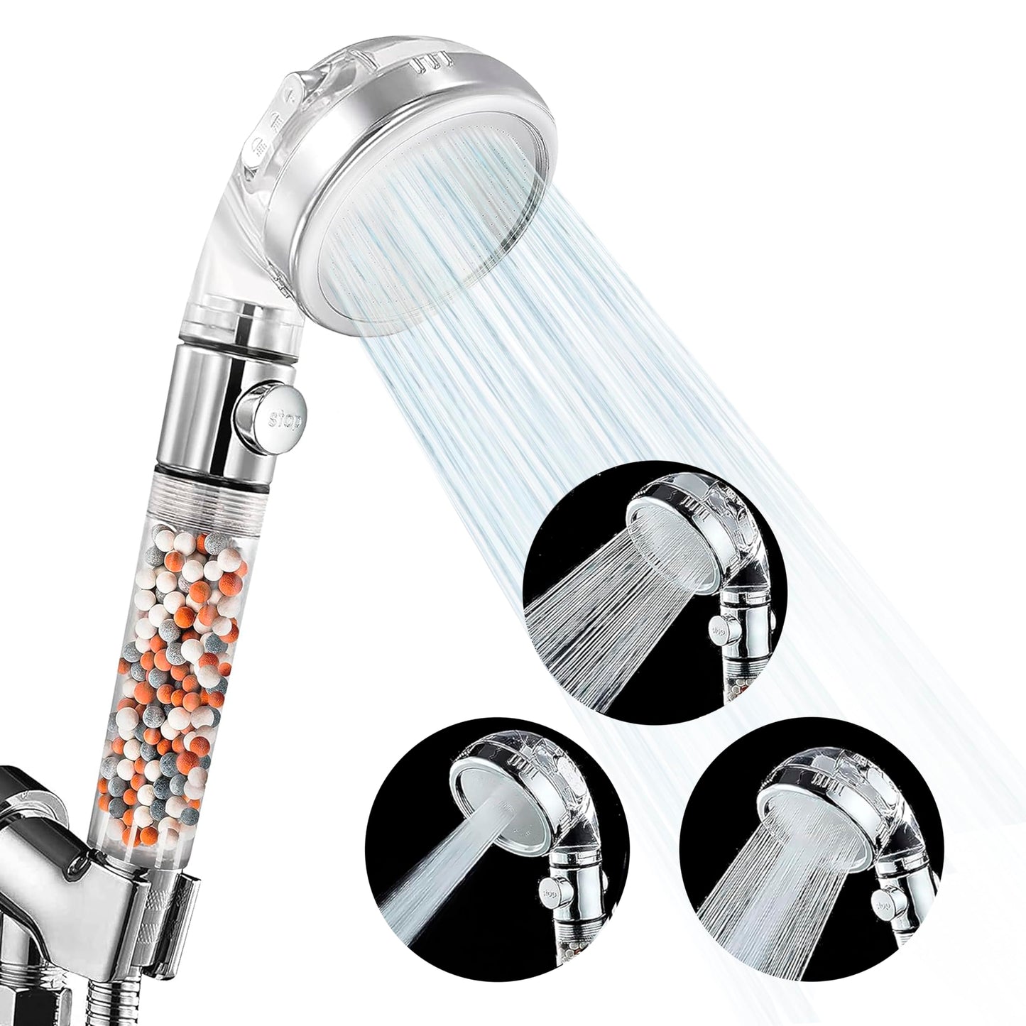 ShowerEnvy High-Pressure Filtered Shower Head – Ionic Beads, 3 Spray Modes, Flow-Pause Lever, Water Softener – Bathroom & RV Essential