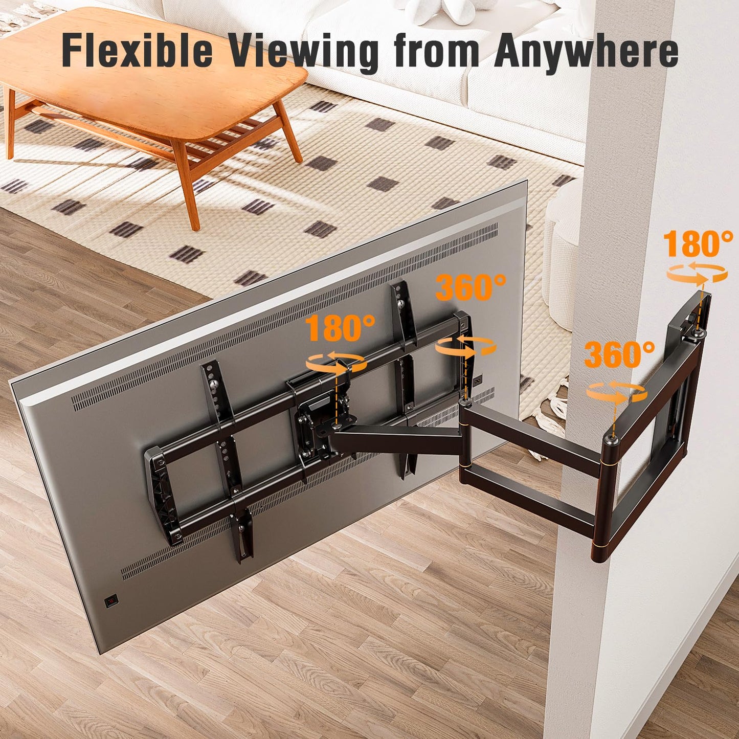 ELIVED Long Arm TV Wall Mount for Most 42-75 Inch TVs, 37.9 Inch Long Extension Corner TV Mount, Full Motion Wall Mount tv Bracket Swivel and Tilt, Holds up to 99 lbs. Max VESA 600x400mm
