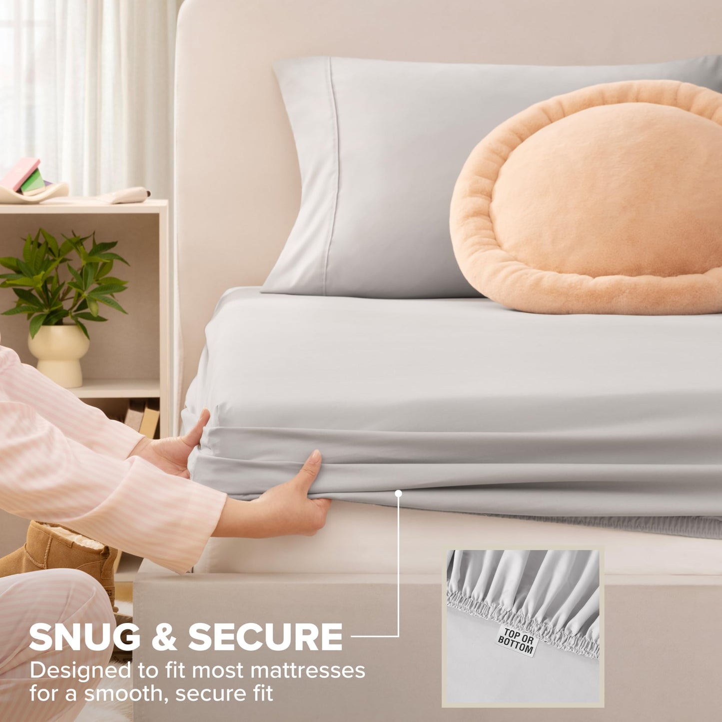 UGG Hedi Twin Sheet Set 3-Piece Luxury Cooling Sheets Deep Pockets Premium Bedding with 1 Pillow Sham Hypoallergenic Machine Washable Soft Lightweight Bed Set for Dorm or Kid Bunk, Twin, Stone Grey