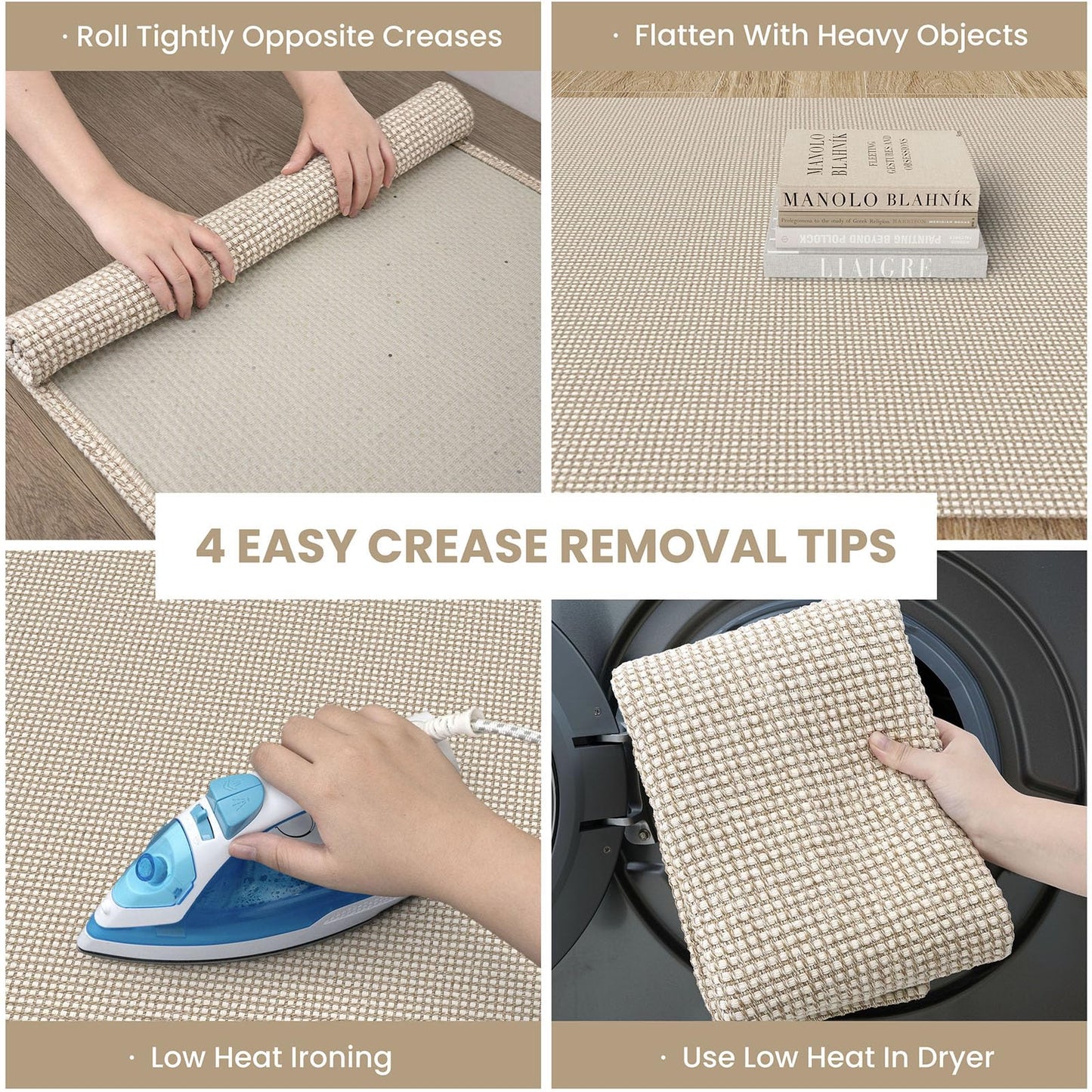 IOHOUZE Washable Runner Rug 2x8 Non Slip Rubber Backed Hallway Runner Entryway Runner Indoor, Kitchen Rugs Woven Cotton Floor Carpet for Kitchen Hall Entrance Bedroom, Cream/Beige