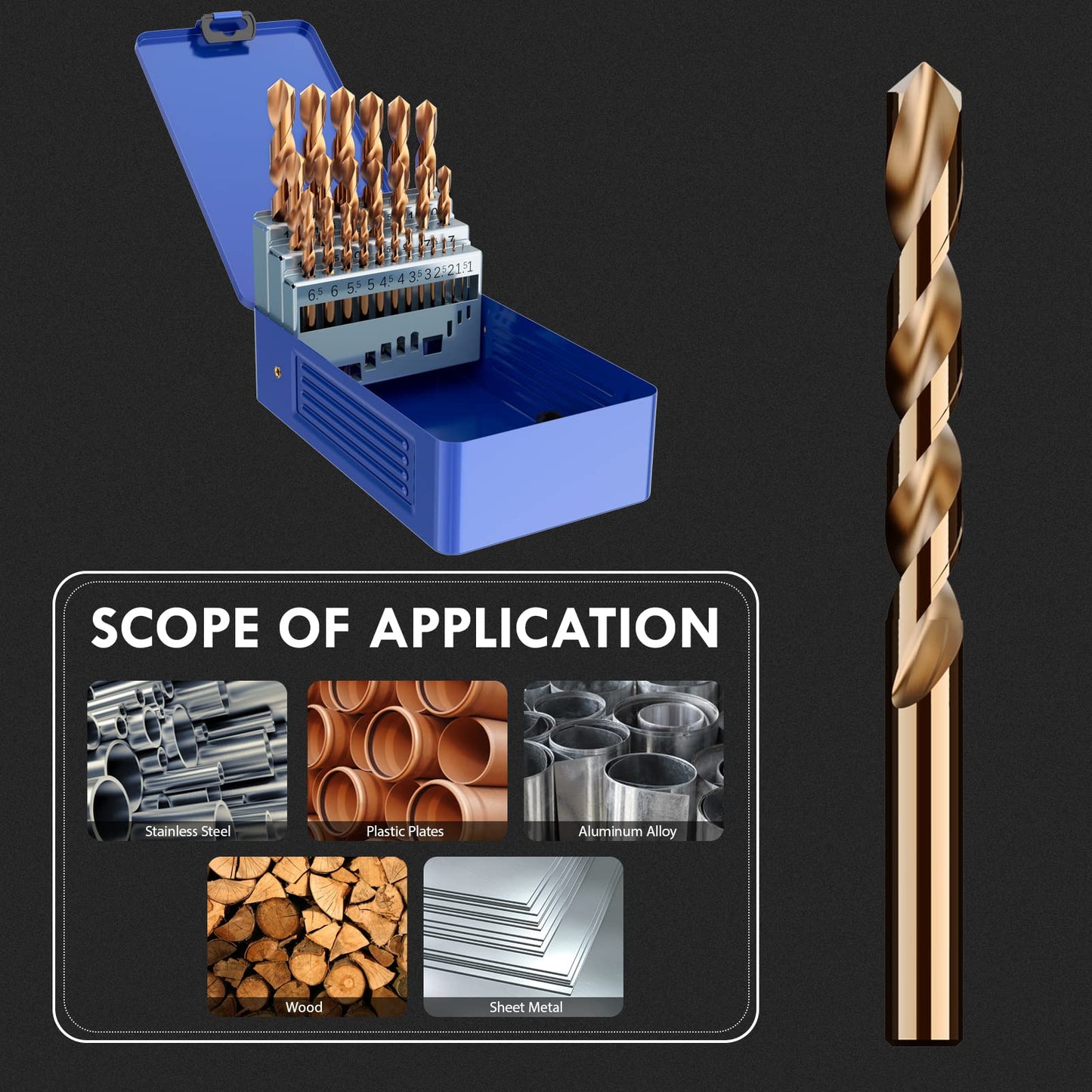 MACXCOIP Metric 25Pcs M35 Cobalt Drill Bit Set, 1.0mm-13.0mm HSS Cobalt Jobber Drill Bits for Hardened Metals, Stainless Steel, Cast Iron and Wooden Plastics, with Metal Index Storage Box