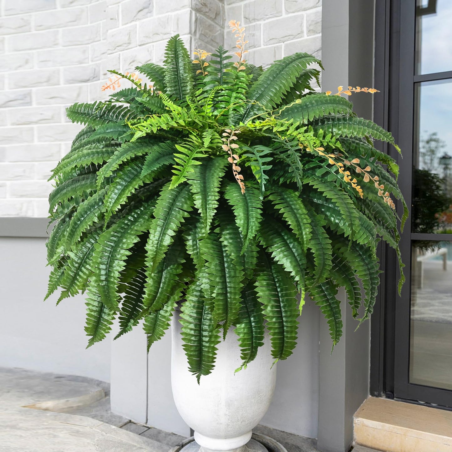 MARTINE MALL 48 inch 128 Leaves Artificial Ferns for Outdoors Look Real Fake Ferns, Large Faux Boston Ferns for Outdoor Planter Realistic UV Resistant Artificial Fake Plants for Porch Patio Hanging