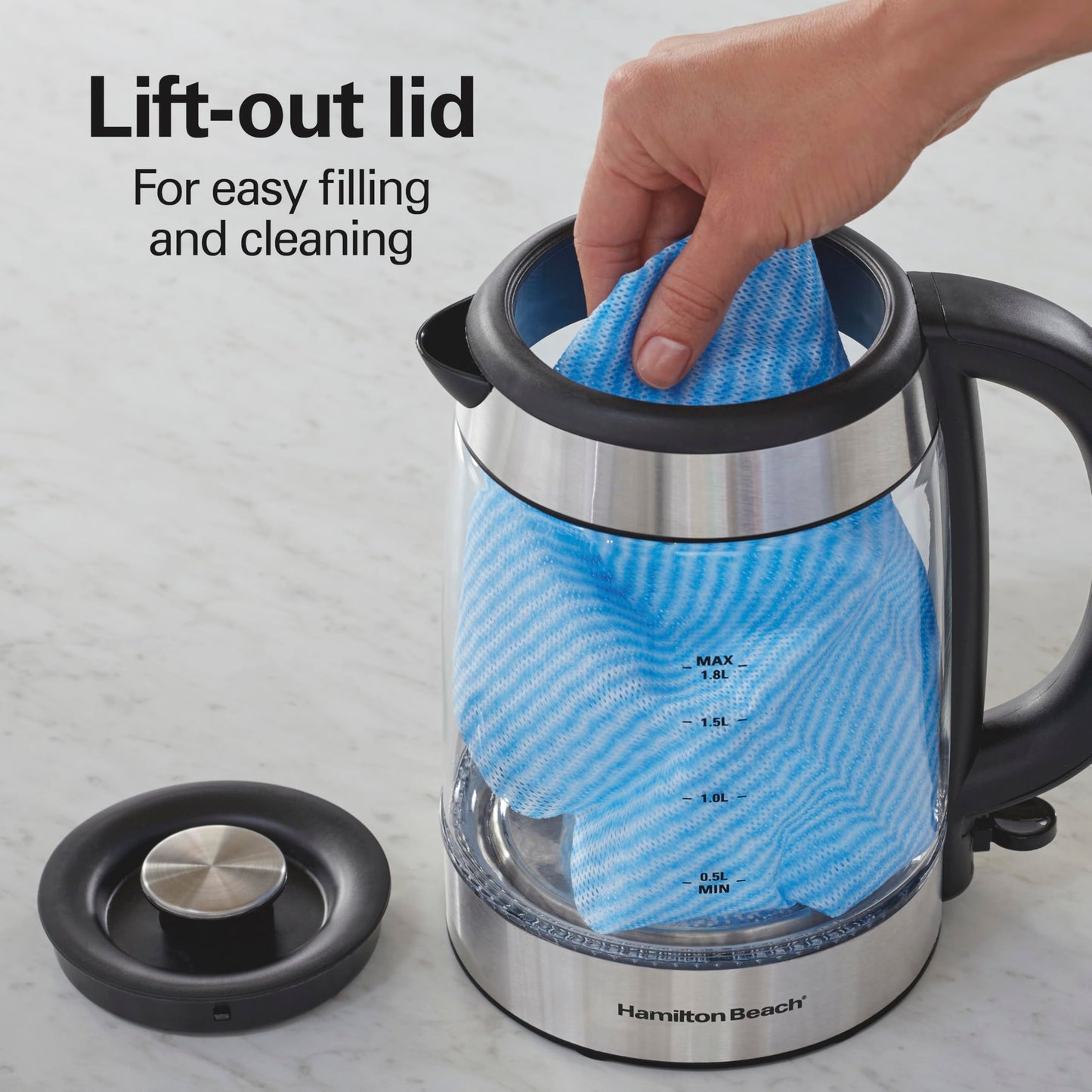 Hamilton Beach Electric Tea Kettle, Water Boiler & Heater, 1.8 Liter, 1500 Watts for Fast Boiling, BPA Free, Cordless Serving, Auto-Shutoff & Boil-Dry Protection, Blue LED, Glass (40853C)
