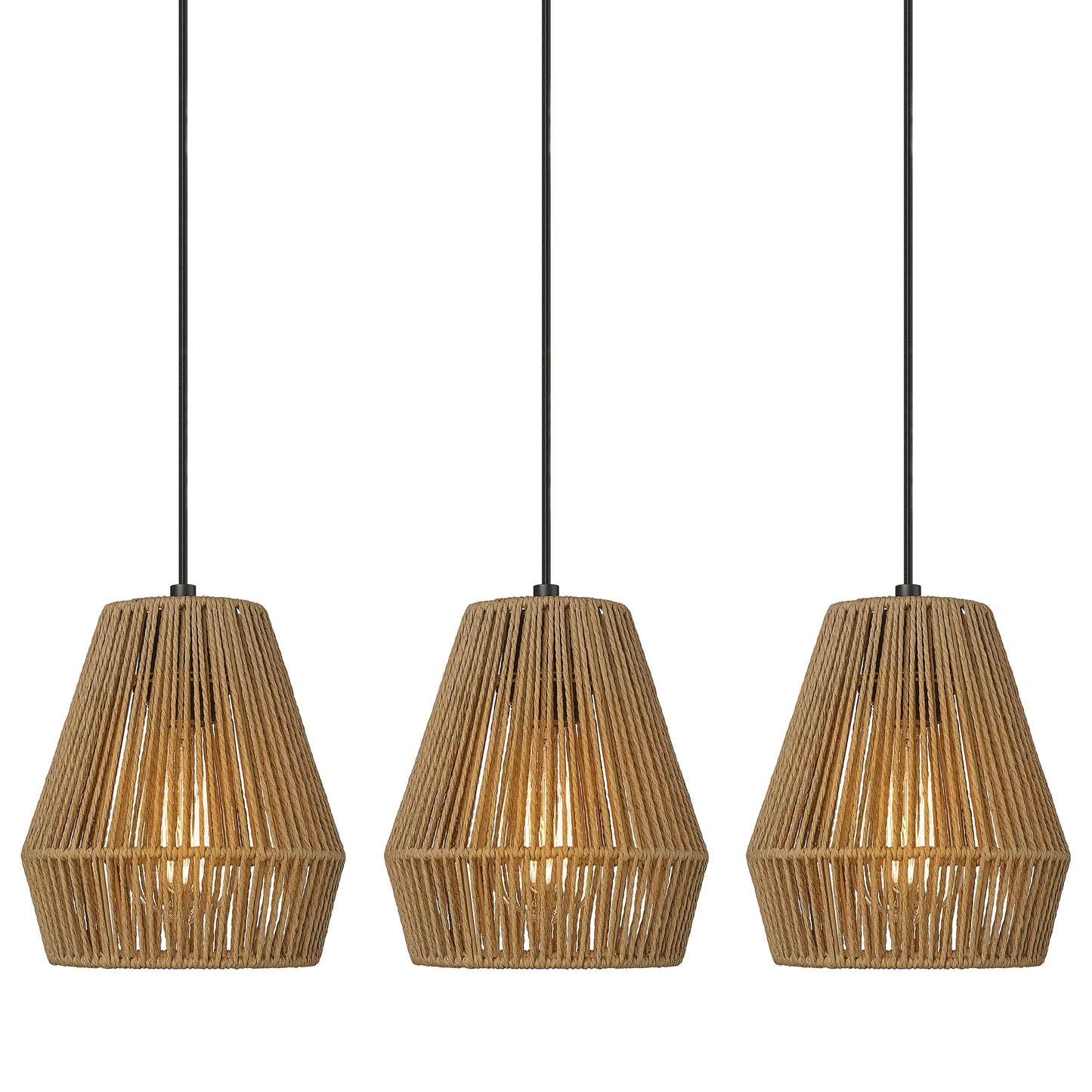 ELYONA 3 Pack Woven Pendant Lights, 7” Modern Boho Hanging Lamp with Handwoven Woven Rattan Shade, Adjustable Farmhouse Coastal Pendant Light Fixtures for Kitchen Island,Dining Room,Bar, Foyer Hallway