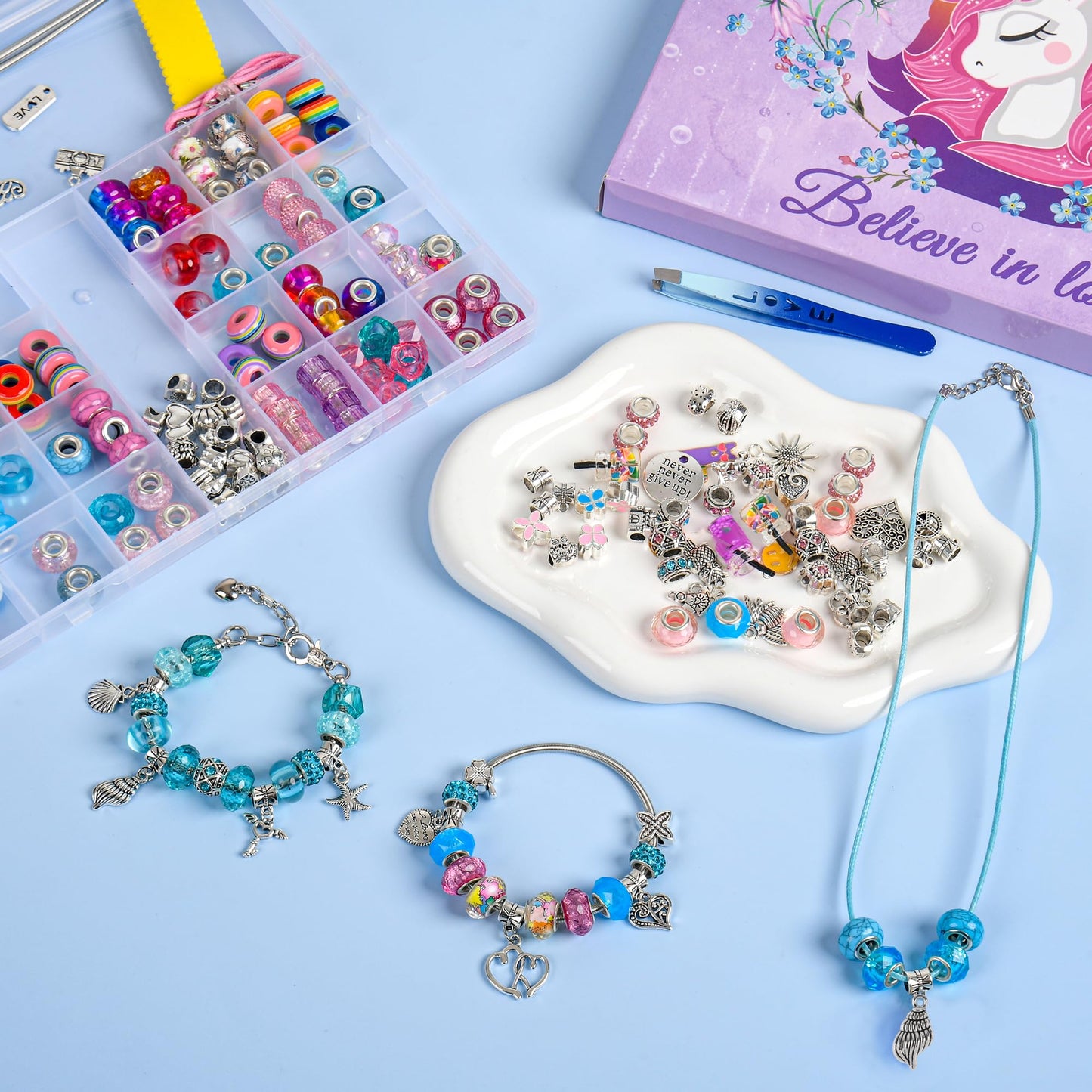 305Pcs Charm Bracelet Making Kit with Organizer Box, Uniartfy Beads Charms for Jewelry Making Kit, Birthday Gifts for Girls 8-12, DIY Arts Crafts for 6 7 8 9 10 11 12 Year Old Kids, Teens, Women