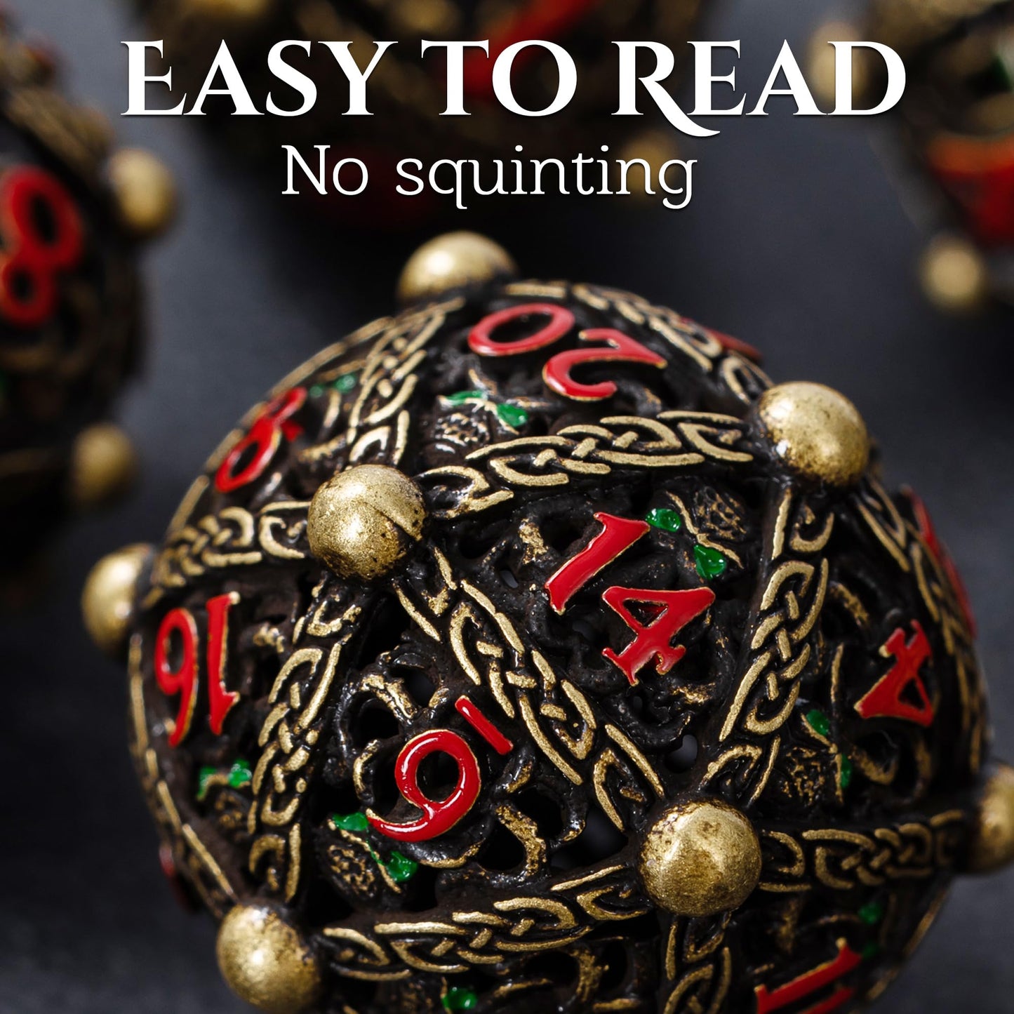 Soar Forge Metal Dice Set for DND - Unique Round Hollow Orb Design for Better Rolling - Cool Cthulhu Dice for D&D Role Playing Games (RPG) - Stunning Set for Dungeons and Dragons (Ancient Bronze)