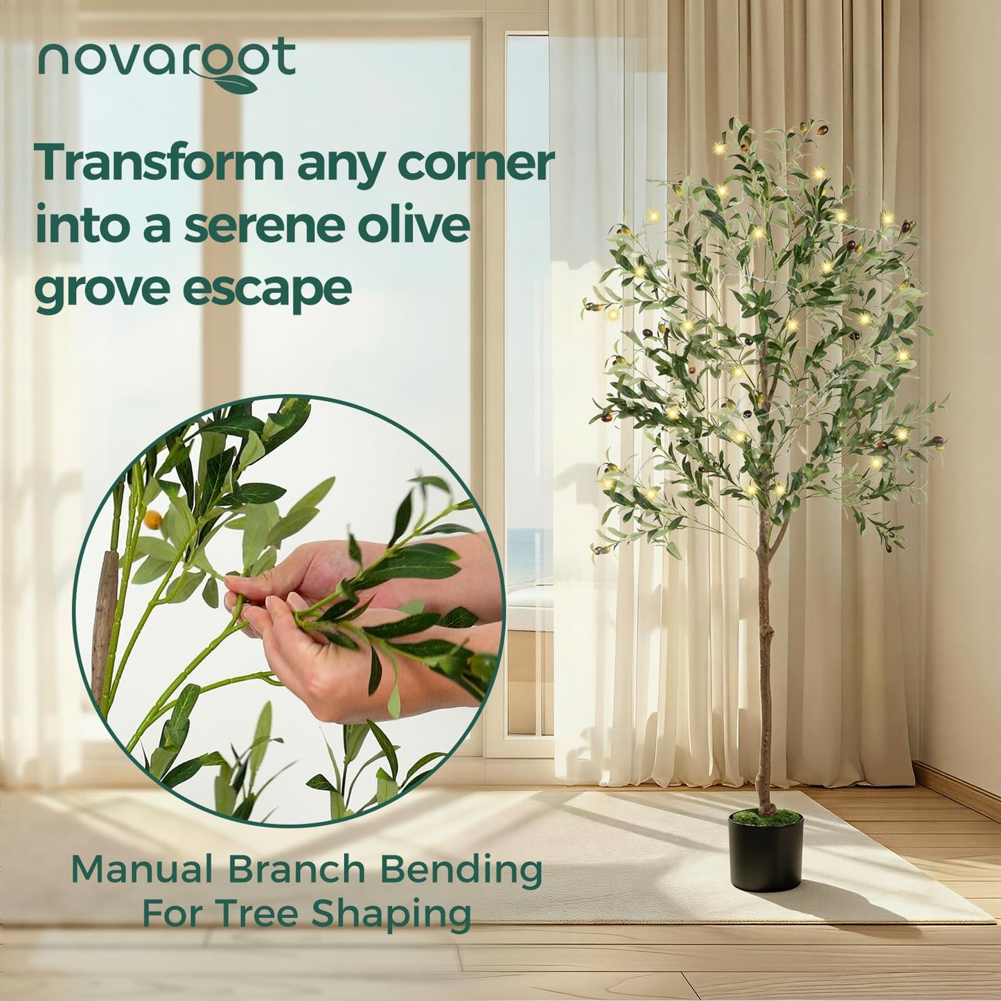 Olive Tree, 6FT Tall Faux Olive Tree with Moss and Planter, Olive Trees Artificial Indoor with Realistic Wood Trunk and Lifelike Fruits, Fake Olive Tree for Home Office Living Room Decor