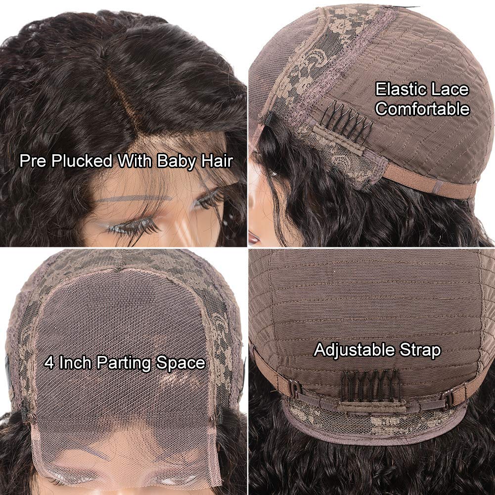 Josblue Deep Wave Lace Front Wigs Human Hair 180% Density 4x4 HD Transparent Lace Closuret Wet and Wavy Human Glueless Wigs for Black Women Pre Plucked with Baby Hair Nature Color