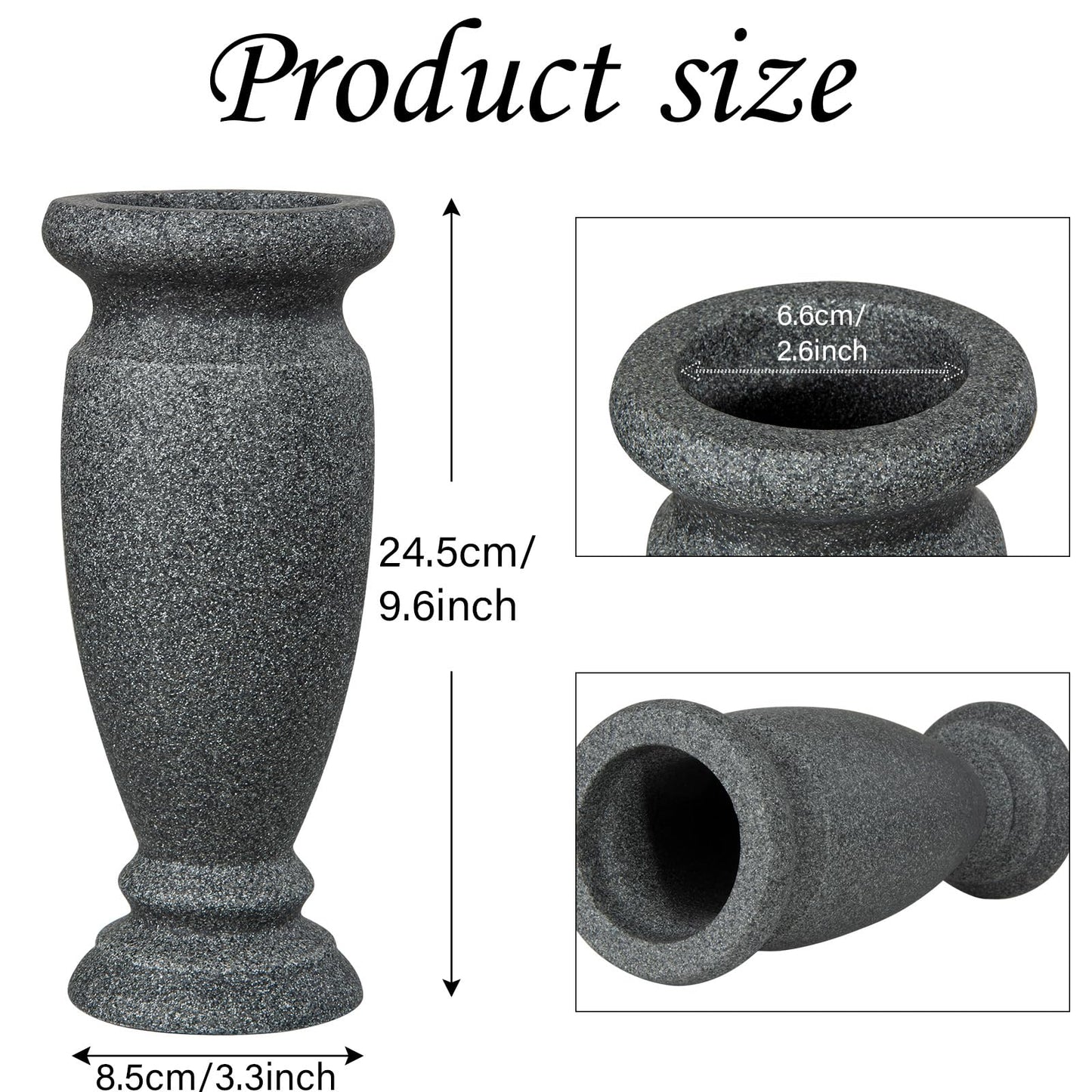 Cemetery Vase, Resin Grave Vase Memorial Flowers Vases for Home Tabletop, Artificial or Fresh Flowers, Cemetery Grave Headstone Decorations (2Pcs, Grey), No Draining Holes