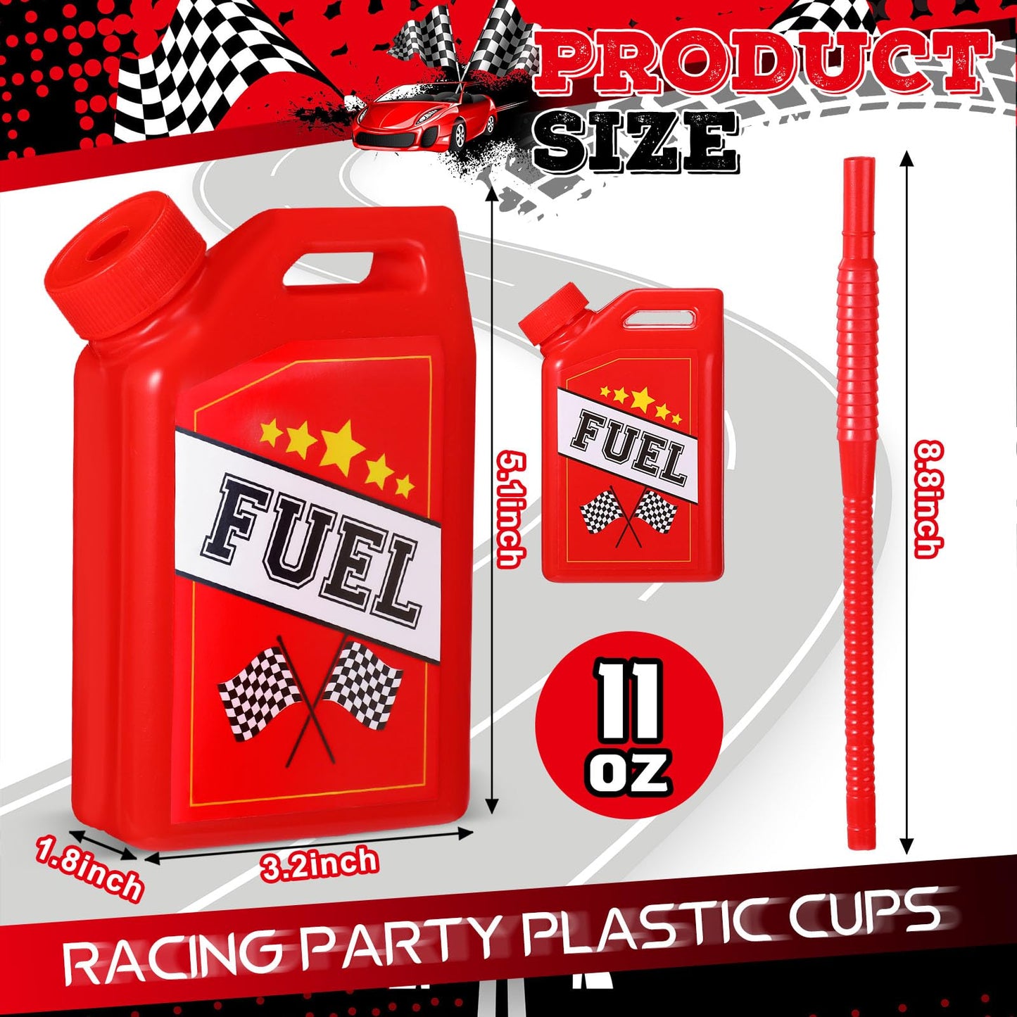 Mifoci 24 Pack Race Car Fuel Can Cups Set 11 oz Car Fuel Can Drinking Cups with Straw Racing Car Theme Birthday Party Favor for Kids Racing Car Theme Birthday Party Baby Shower Supplies