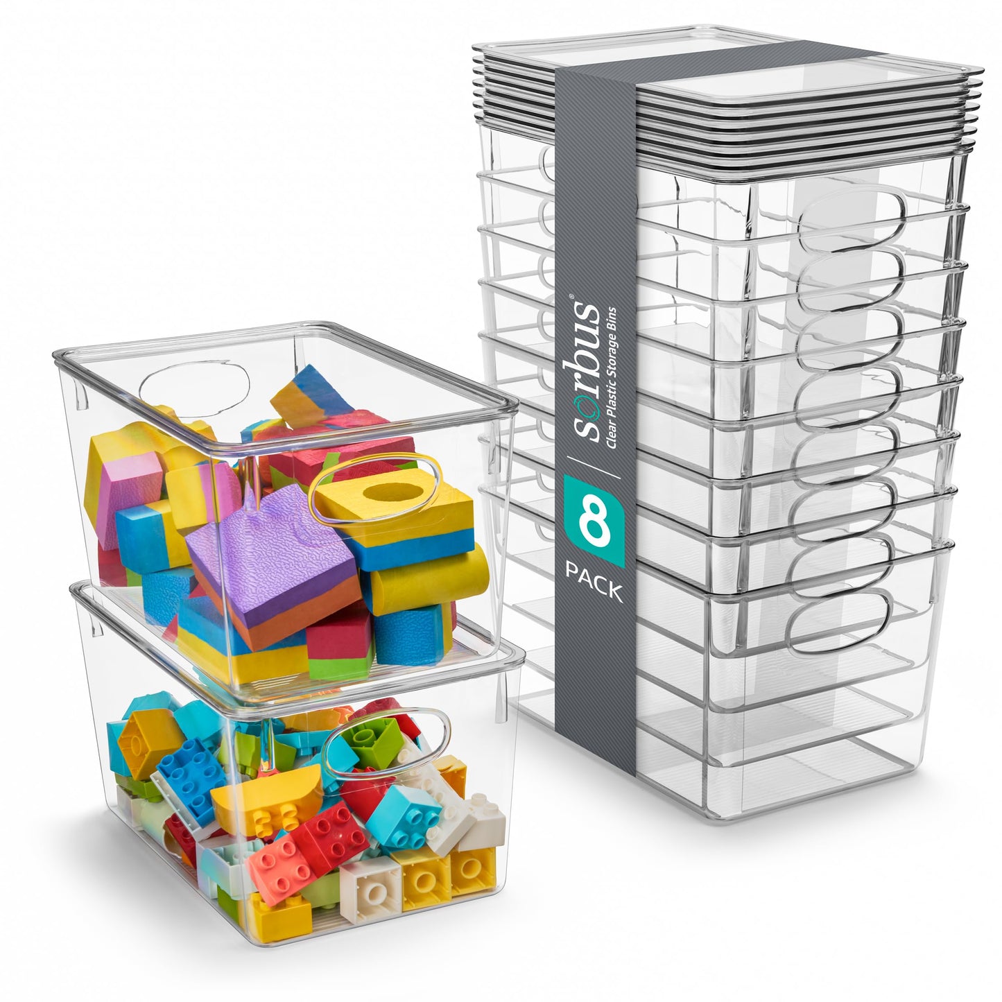 Sorbus Large Clear Plastic Bins with Lids – Stackable Organizer for Toys, Clothes, Medicine, Makeup, Closet, Art Supplies, Bathroom, Shoes – 8 Pack