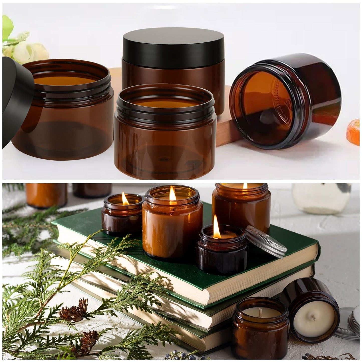 JMIATRY 50Packs 4OZ Plastic Amber Jars with Lids Refillable Ambers Plastic Jar 120ML/4 Ounce Empty Amber Containers for Cream, Cosmetic, Body Butter, Lotion