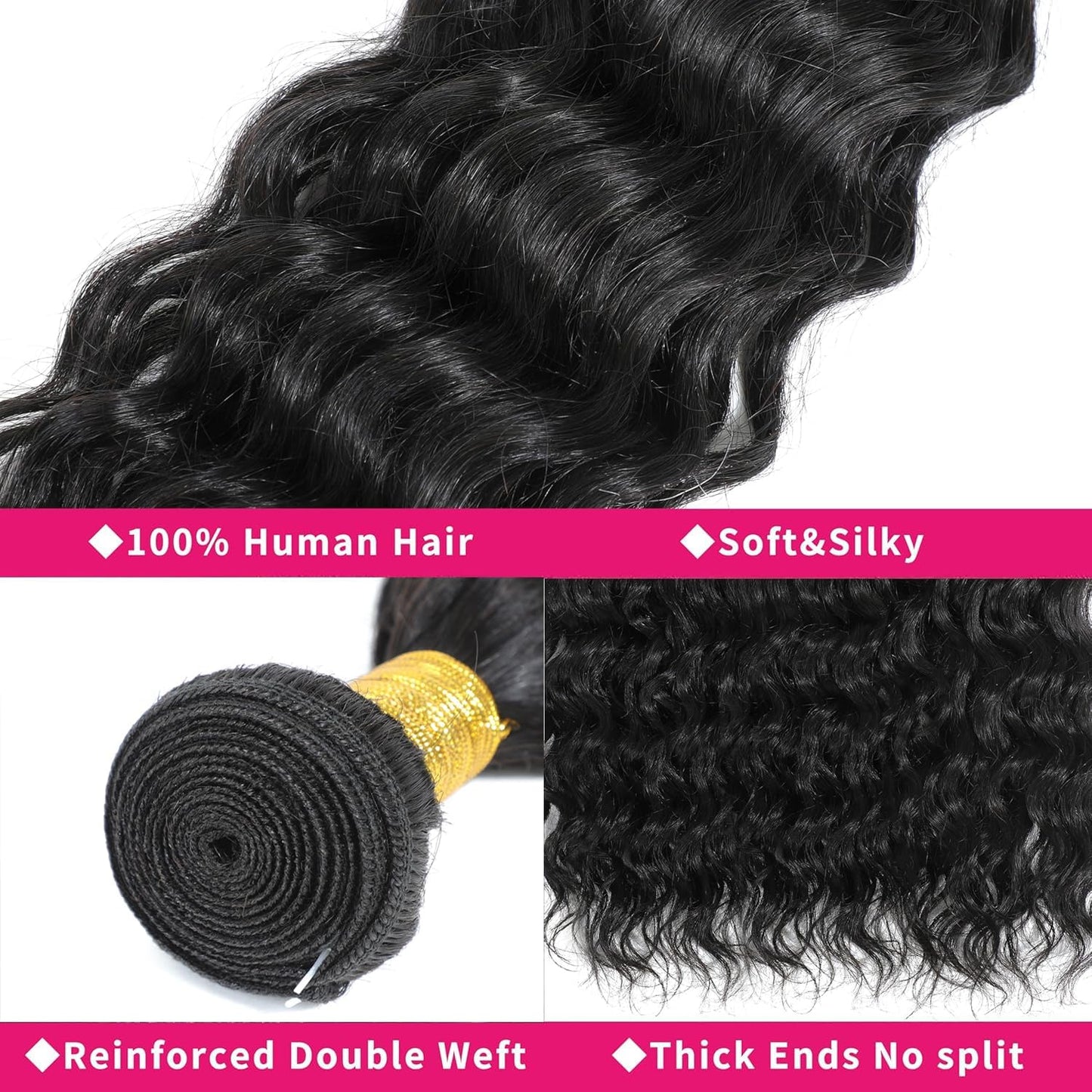 Water Wave Human Hair Bundles 1 Bundle 26 Inch Deep Curly Human Hair Bundles Double Weft Natural Quick Weave Hair Bundles Wet and Wavy Curly Hair Extensions