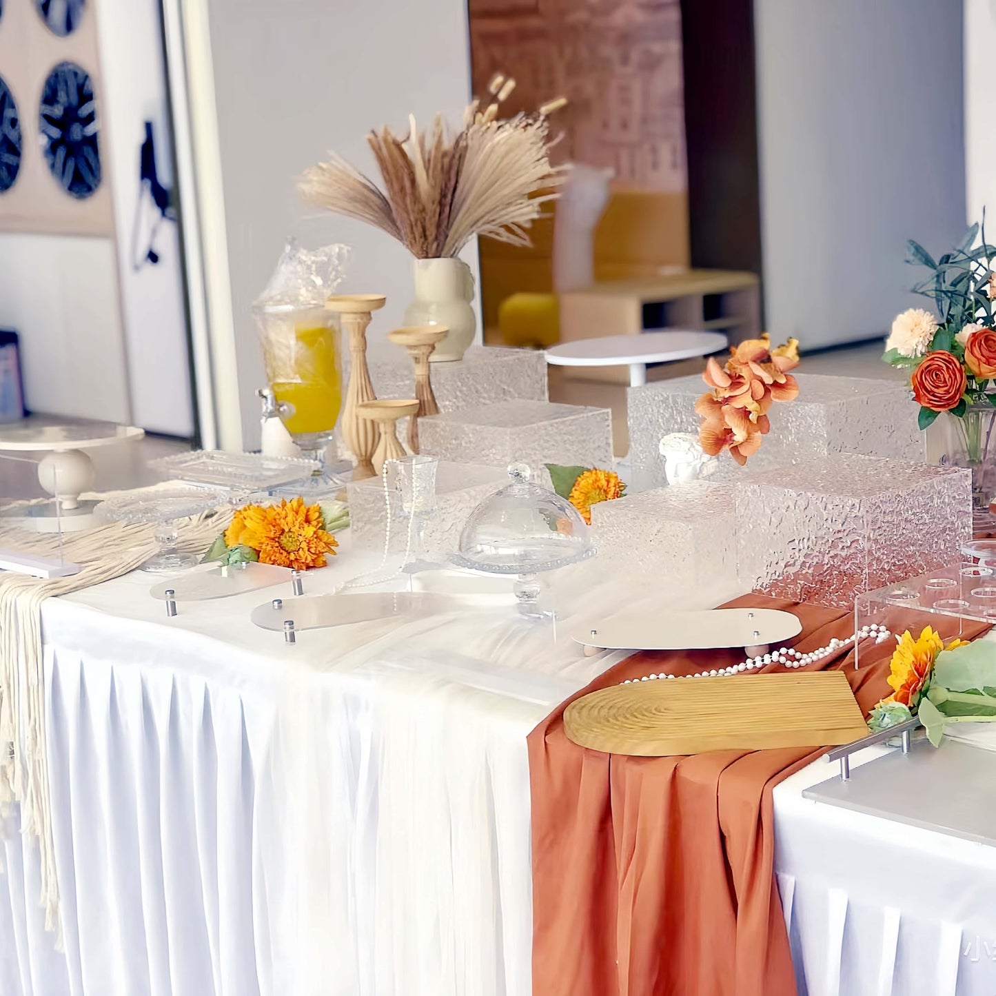 8PCS Buffet Risers Display Stands with 8PCS Mini Signs,Acrylic Cube Display Risers with Hollow Bottom, 2Sets (6, 6.5, 7, 8)" (Transparent, 2 Sets ( 6'',6.5'',7'',8'' ))