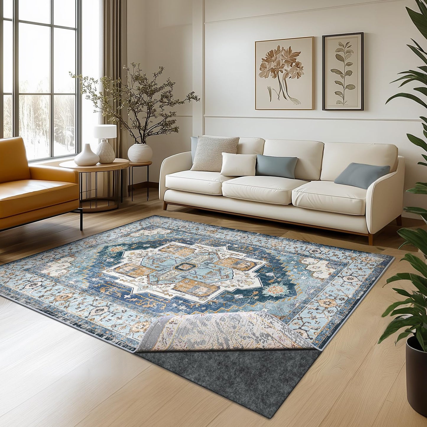 Waterproof Rug Pad, 7x9 ft Area Rug Non-Slip Carpet Pad, Non-Slip Rug Pads for All Floors and Finishes, Felt Pad for Hardwood Floors, Keeps Carpets in Place Soft and Safe