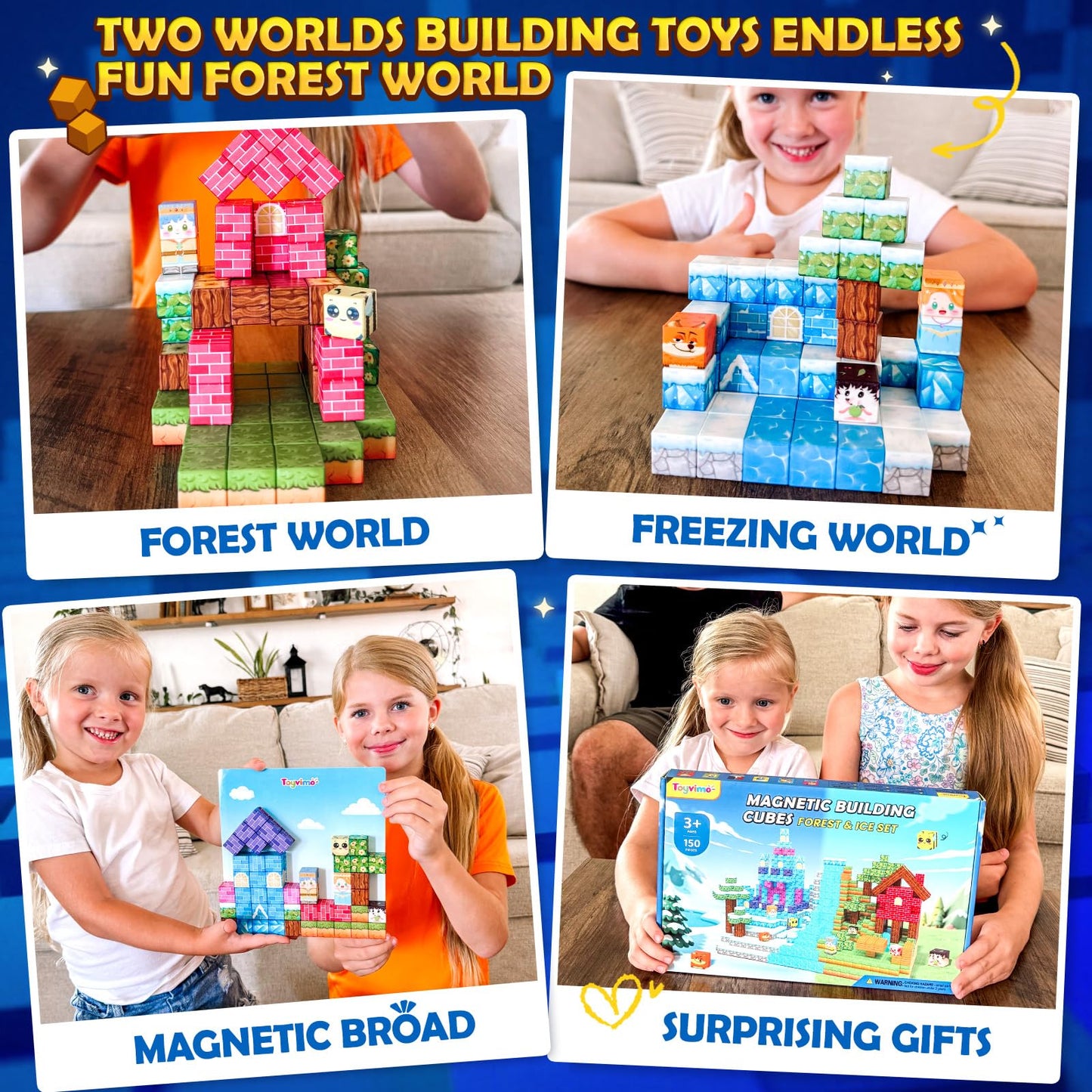 Magnetic Blocks 150PCS with Magnetic Board Boys Toys Ages 3-5 6-8 10-12 STEM Building Kids Toys, Build Mine Magnet World Educational Gift for Boys and Girls Ages 3+