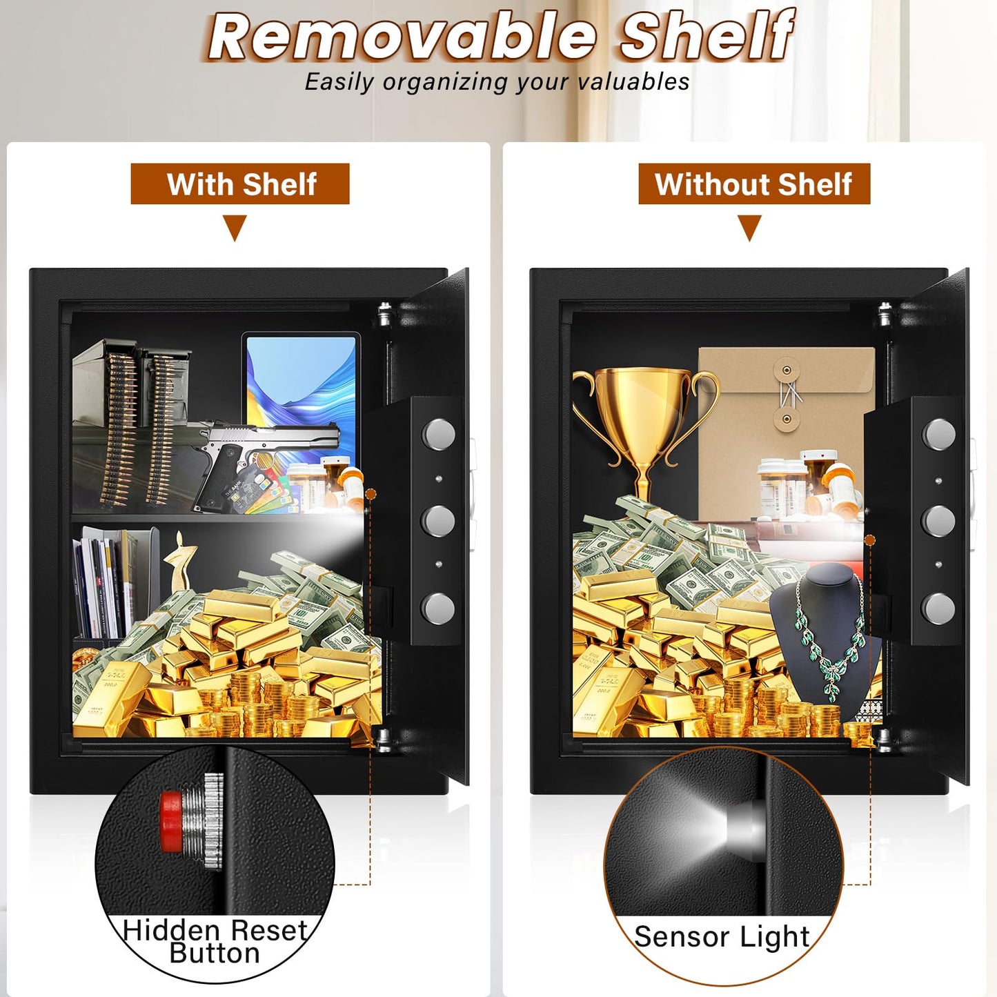 2.8 Cu ft Large Home Safe Fireproof Waterproof, Fire proof Safe Box for Home Documents with Fireproof Bag, Programmable Keypad and Removable Shelf, Anti-Theft Safety Box for Money Medicines Jewelry