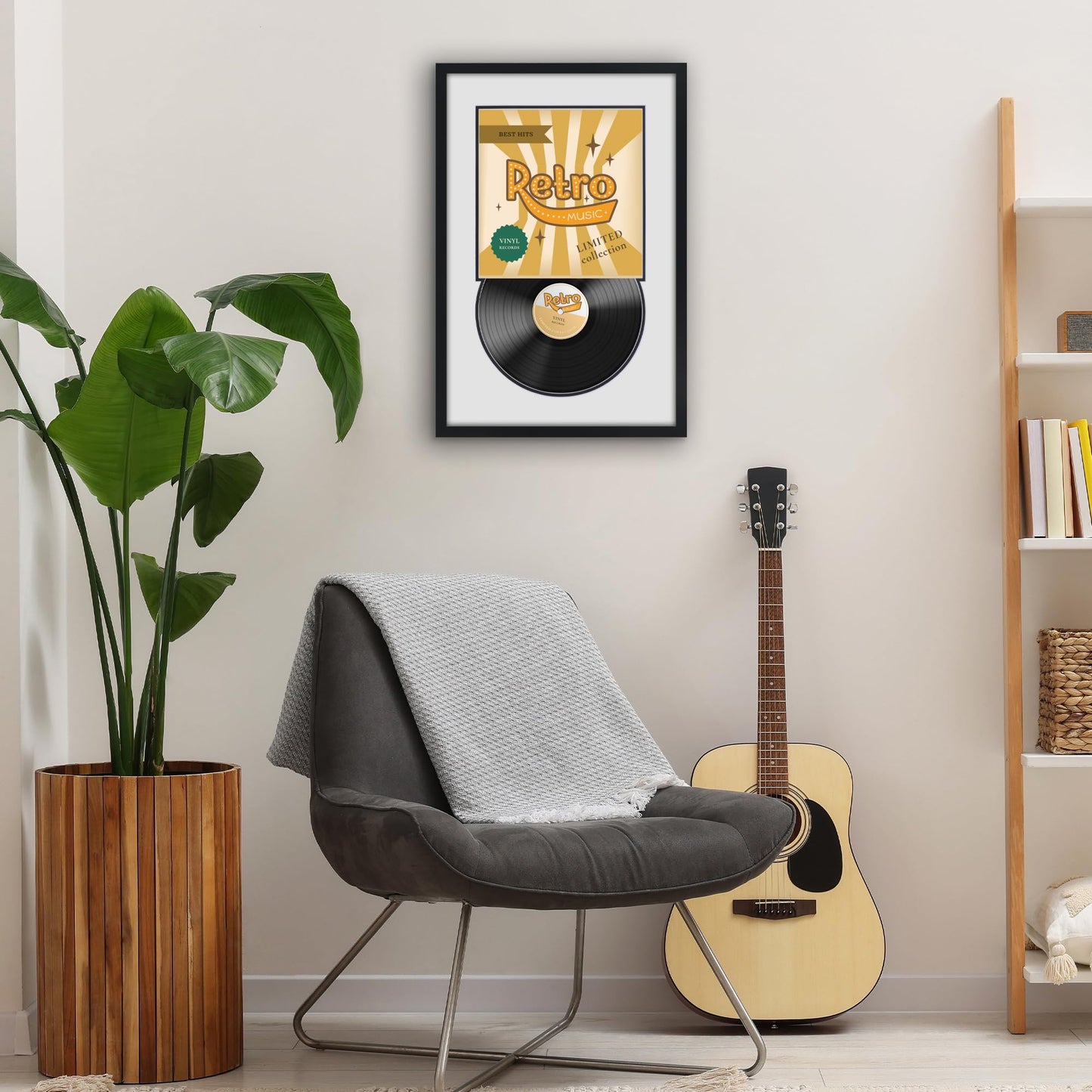 Americanflat 25x16.5 Record Album Frame with Shatter-Resistant Glass - Use as 12.5x12.5 Album Cover Frame with Mat - Brooklyn Portrait Collection - Engineered Wood Square Frames for Wall - Black