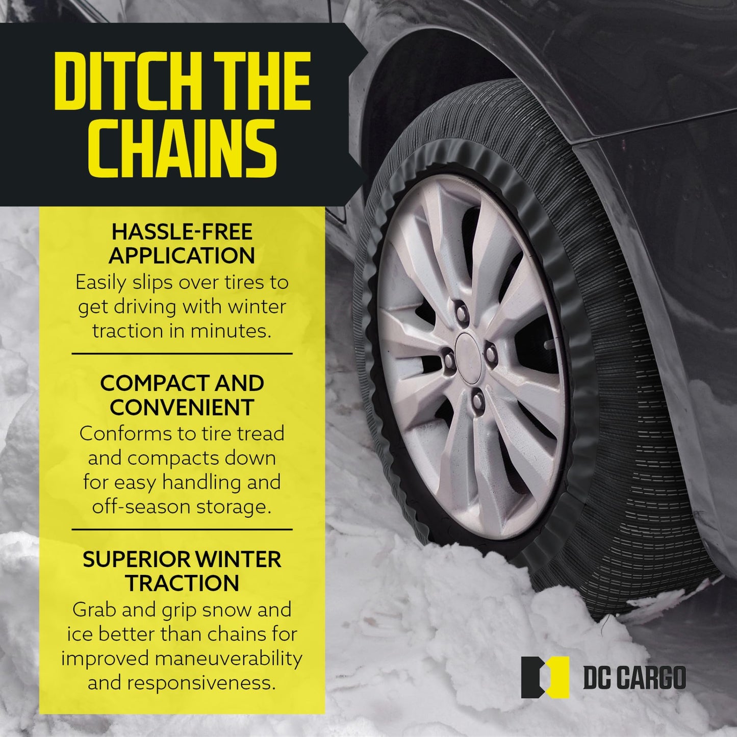 Snow Socks for Tires - Great Alternative to Tire Chains for Cars, 3D Fabric for Maximum Tire Traction & Grip, Fits SUVs, Most Subaru Models, Minivans, Pickups & Sedans (Set of 2) - Medium