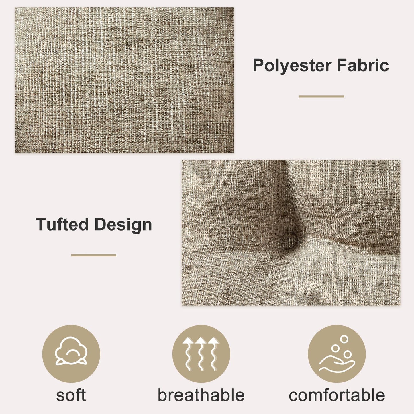 Quilmfoam 16.5"x15.5" Kitchen Chair Cushions Set of 4 for Dining Chair, Soft Tufted Non-Slip Memory Foam Seat Cushion with Ties for Indoor Kitchen Dining Furniture, Khaki
