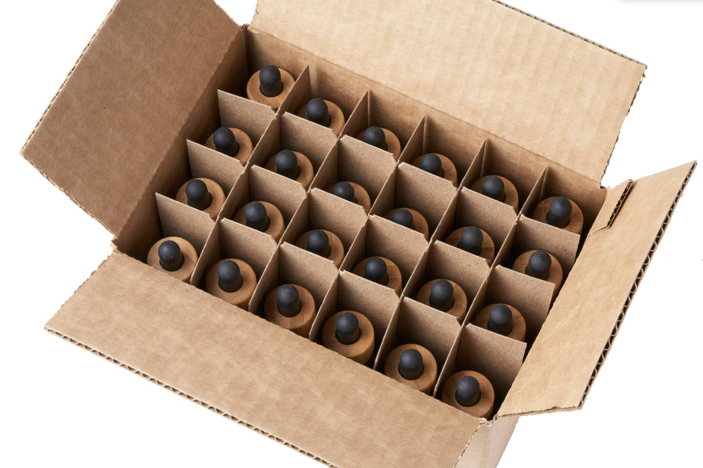 Focus Nutrition Black Boston Round 1 oz Glass Dropper Bottles for Essential Oils With Bamboo Caps | 24 Pack