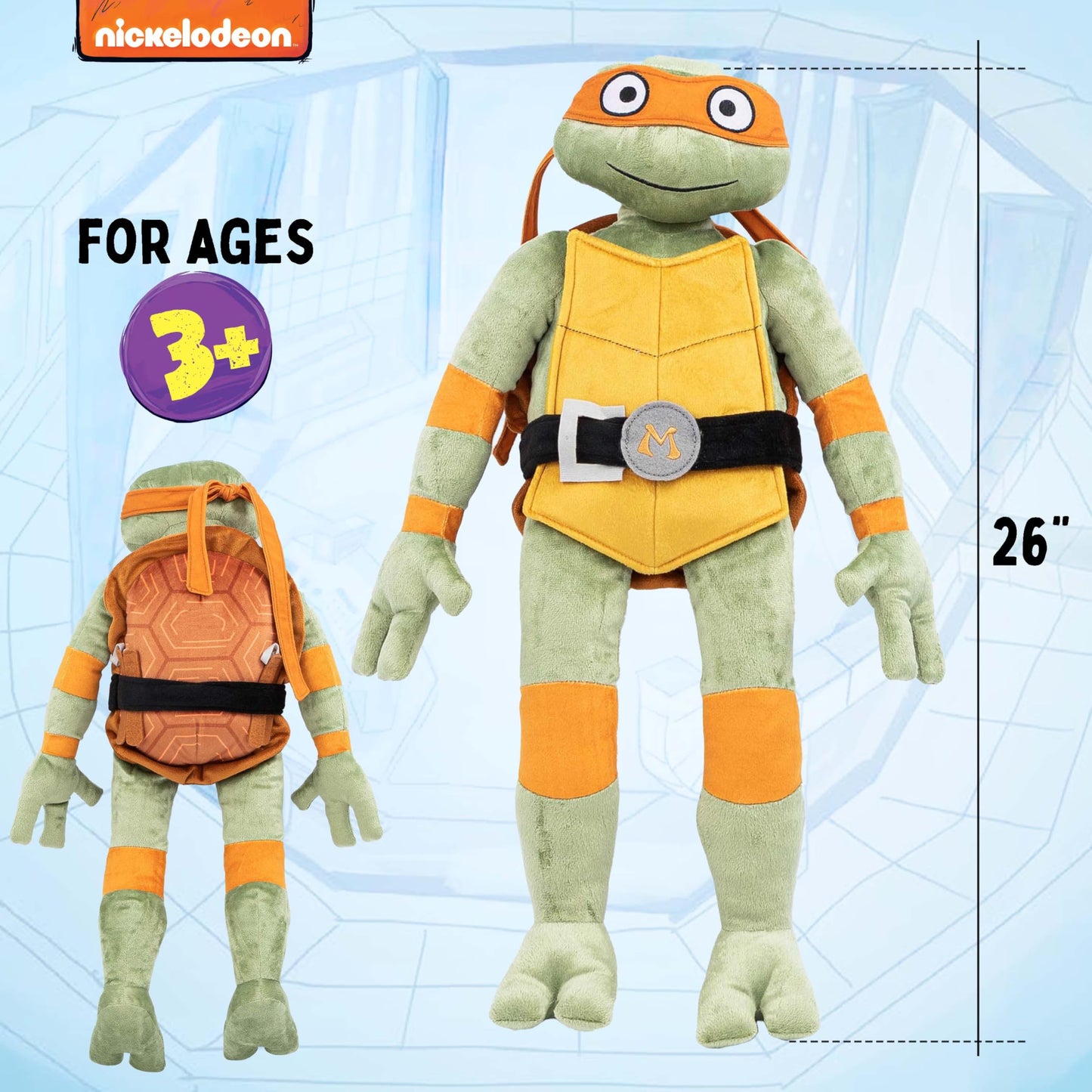 Jay Franco Nickelodeon Teenage Mutant Ninja Turtles Michaelangelo Plush Pillow Buddy - Super Soft Stuffed Character Pillow - Polyester Microfiber, 26 Inches