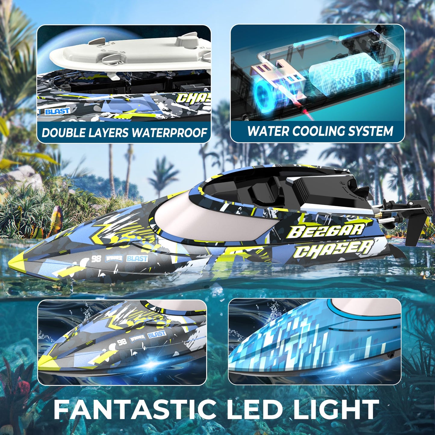 BEZGAR RC Boat, 2 Packs 12 inch Fast Speed RC Boat 30 KPH with A Portable Suitcase for Lakes & Pools & Salt Water, Summer Toys for Adults and Ideal Gifts for Kids Boys Age 6 7 8-12 Years Old - TX2P1