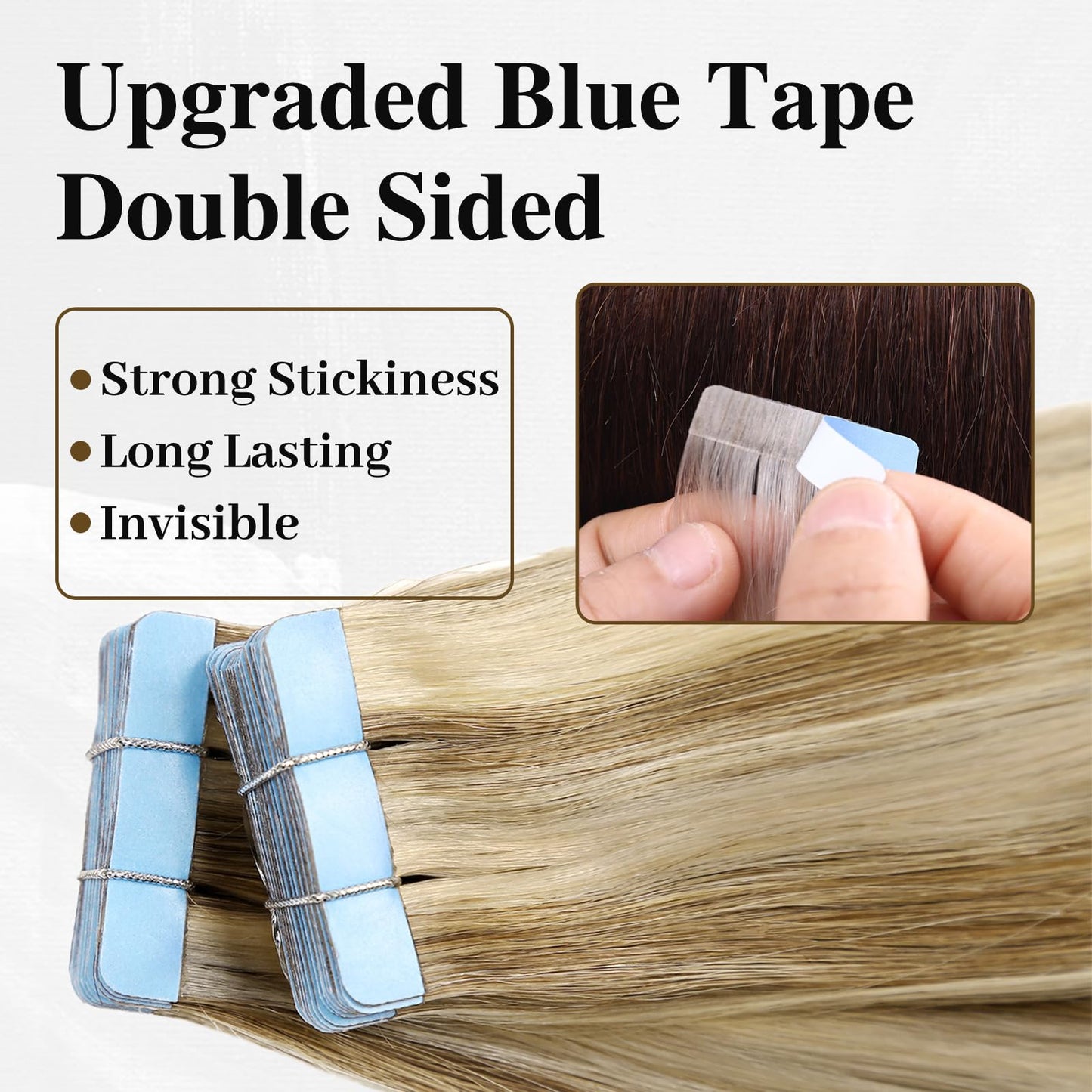 LADY MIRANDA Tape in Hair Extensions Remy Human Hair Full Ends PU Hair Extensions 20 Inches 50g 20Pcs Mixed Blonde Skin Weft Invisible Tape in Human Hair Extensions for Women