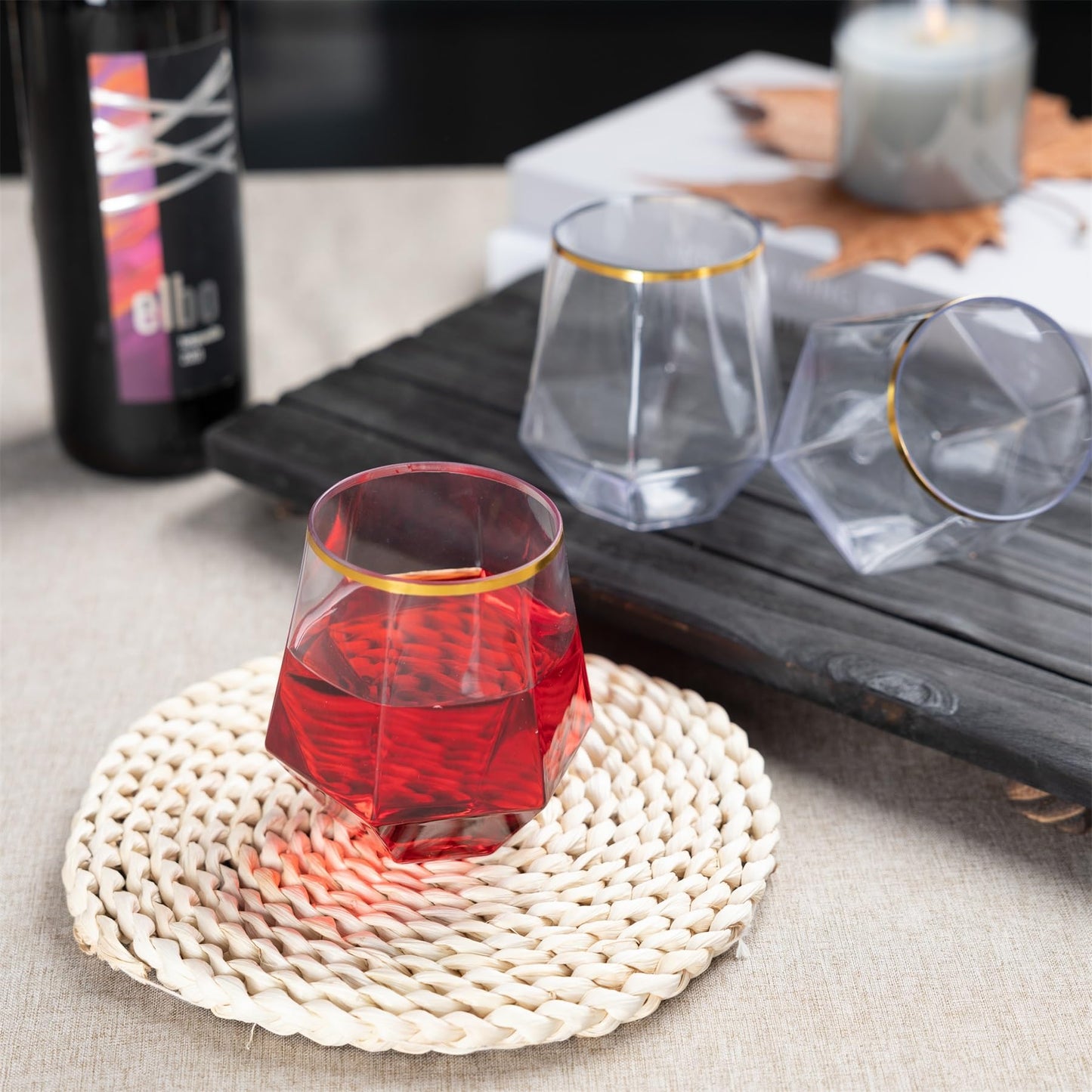 Lullaby 40pcs Plastic Wine Glasses with Gold Rim, 12oz Clear Disposable Wine Cups for Champagne Whiskey Cocktail, Perfect for Parties, Weddings and Daily Use