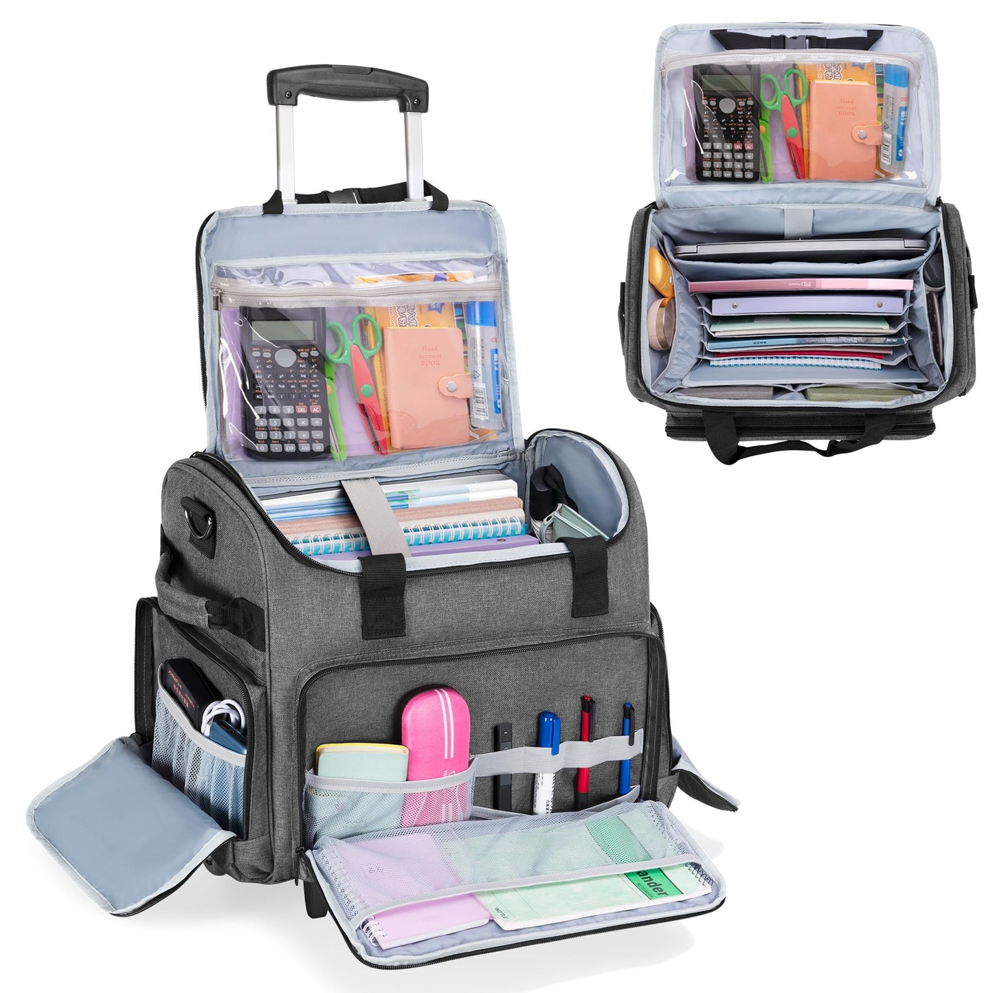 CURMIO Rolling Teacher Bag, Rolling Cart for Teachers with Wheels, Large Teacher Tote Bag for Women, Gray(Patented Design)