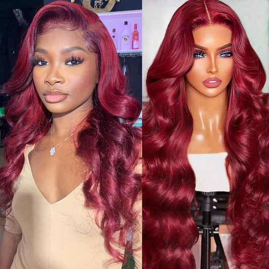 99J Burgundy Lace Front Wigs Human Hair 200 Density 20 Inch 13x4 Body Wave HD Lace Front Wigs Human Hair With Pre Plucked Glueless Red Wig Wine Red Lace Front Wigs