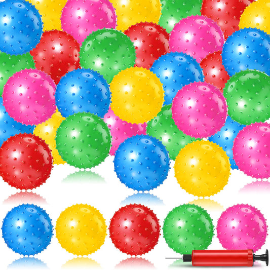 64 Pieces 6.3 Inch Knobby Balls for Kids Sensory Balls with Air Pump Small Inflatable Bouncy Soft Spiky Toddler Bounce Party Favors Summer Beach Pool Baby Massage Stress Play Set, 5 Colors
