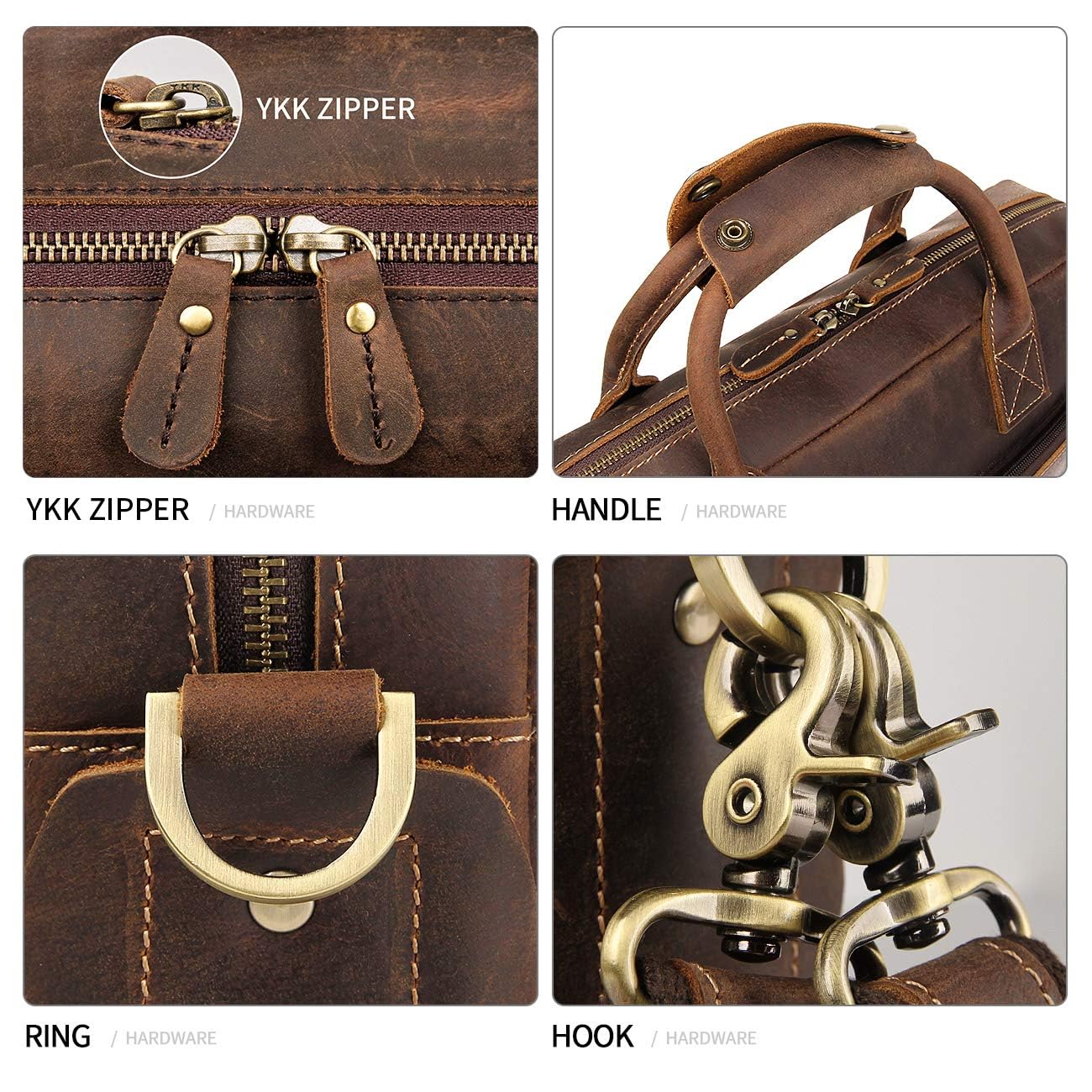 Augus Leather 16" Laptop Briefcase for Men Shoulder BagTravel Messenger Work Business Duffle Bags With YKK Metal Zipper