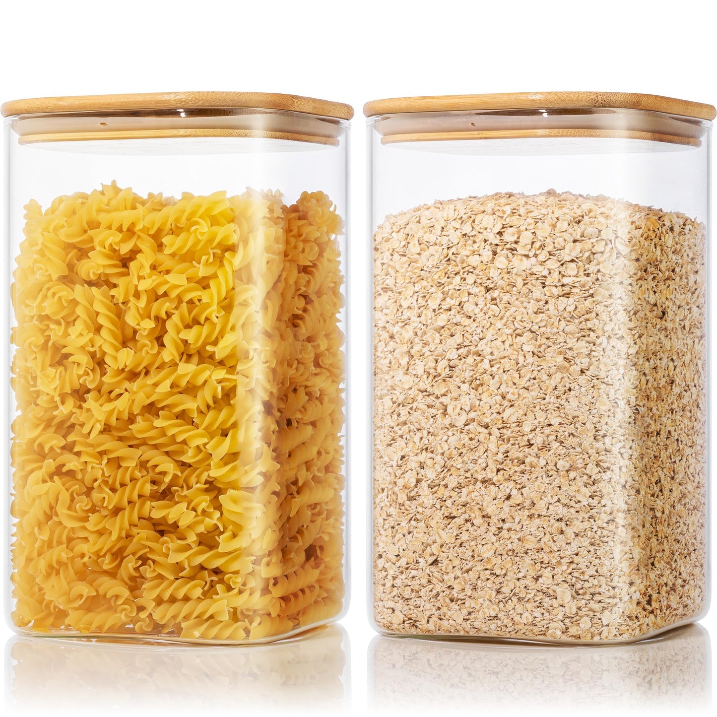 Extra Large Square Glass Flour & Sugar Storage Containers with Airtight Lids, 168oz 2 Pack Glass Jars with Bamboo Lids, Air tight Pantry Food Storage Containers for Cereal, Pasta, Rice Organizers