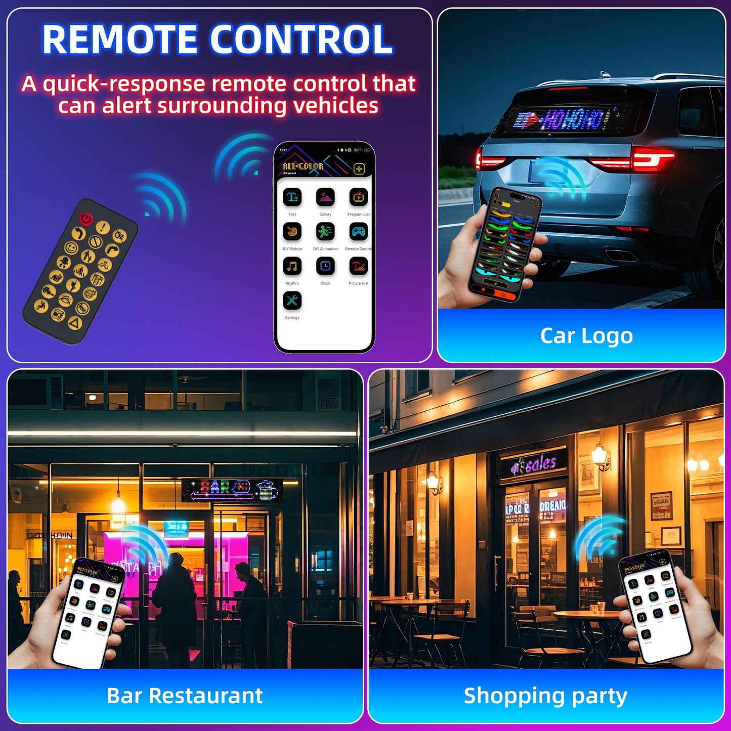 Eachbid Programmable Scrolling LED Sign, 23.4"x4.7", USB Flexible Digital Sign, APP Control, Custom DIY Editor Text, Patterns, Animations, for Car, Store, School, Hotel