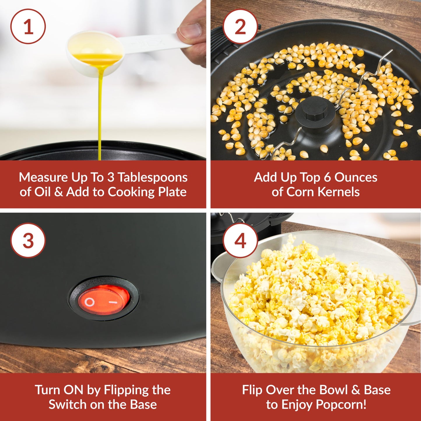 Nostalgia Classic Electric Stirring Popcorn Maker, Makes 8 Cups, Large Lid Doubles as Serving Bowl, Quick Heat Technology, for Kettle Corn and Roasted Nuts, Black