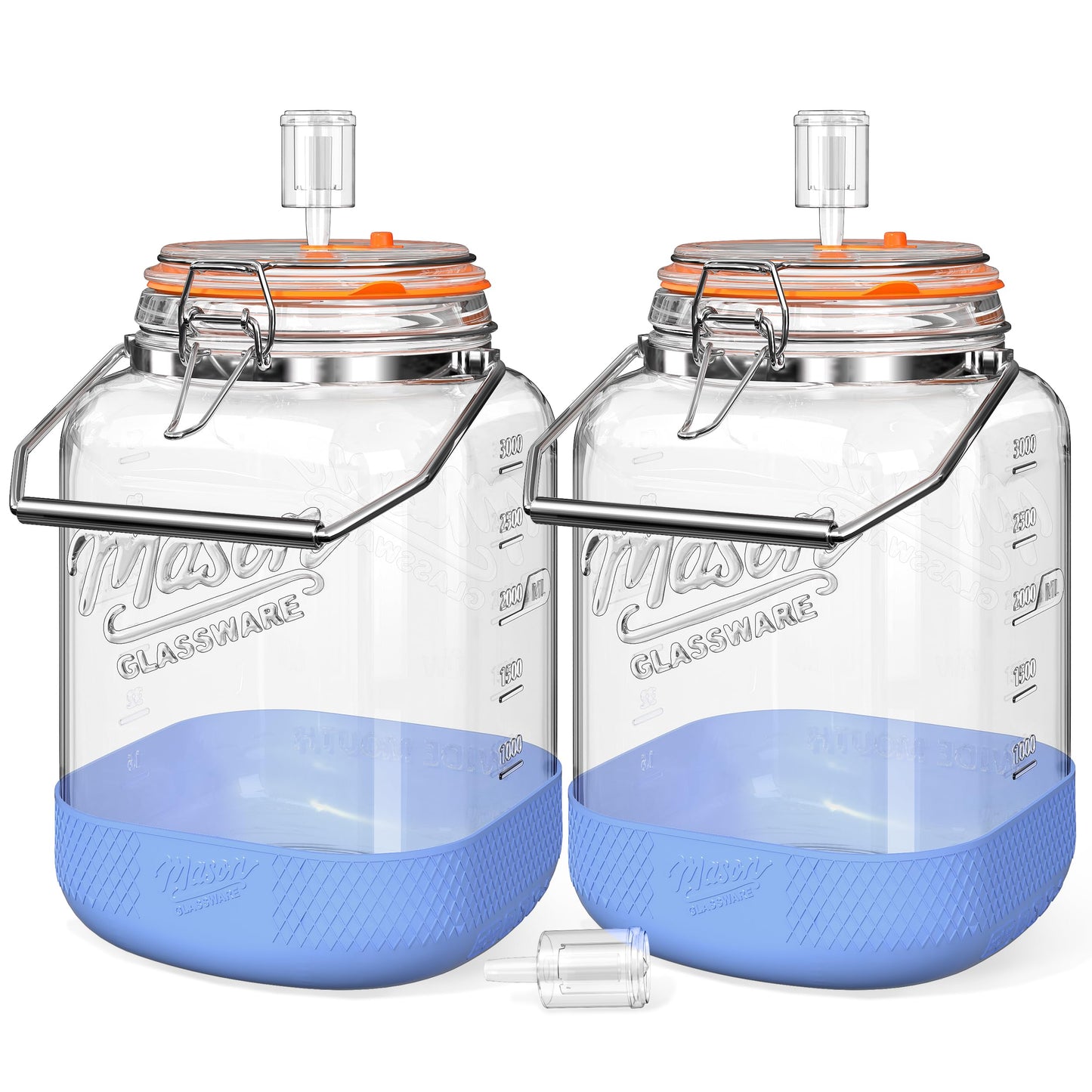 Folinstall 1 Gallon Fermentation Jar with 3 Airlocks, Stainless Steel Handle, Non-Slip Silicone Base, 128 oz Glass Storage Jar for Mead Making, Wine Making, Sourdough Starter, 2 Pack