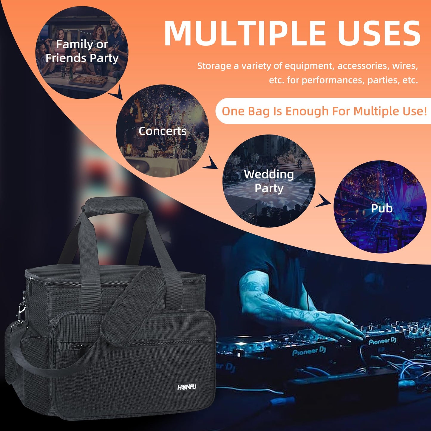 Homfu DJ Gig Gear bag-DJ Cable File Organizer Bag with Detachable Dividers,DJ Travel Gig Bag With Organization Package for Business Trips,Daily Use,DJ File Equipment,Musician Accessories,Outdoor